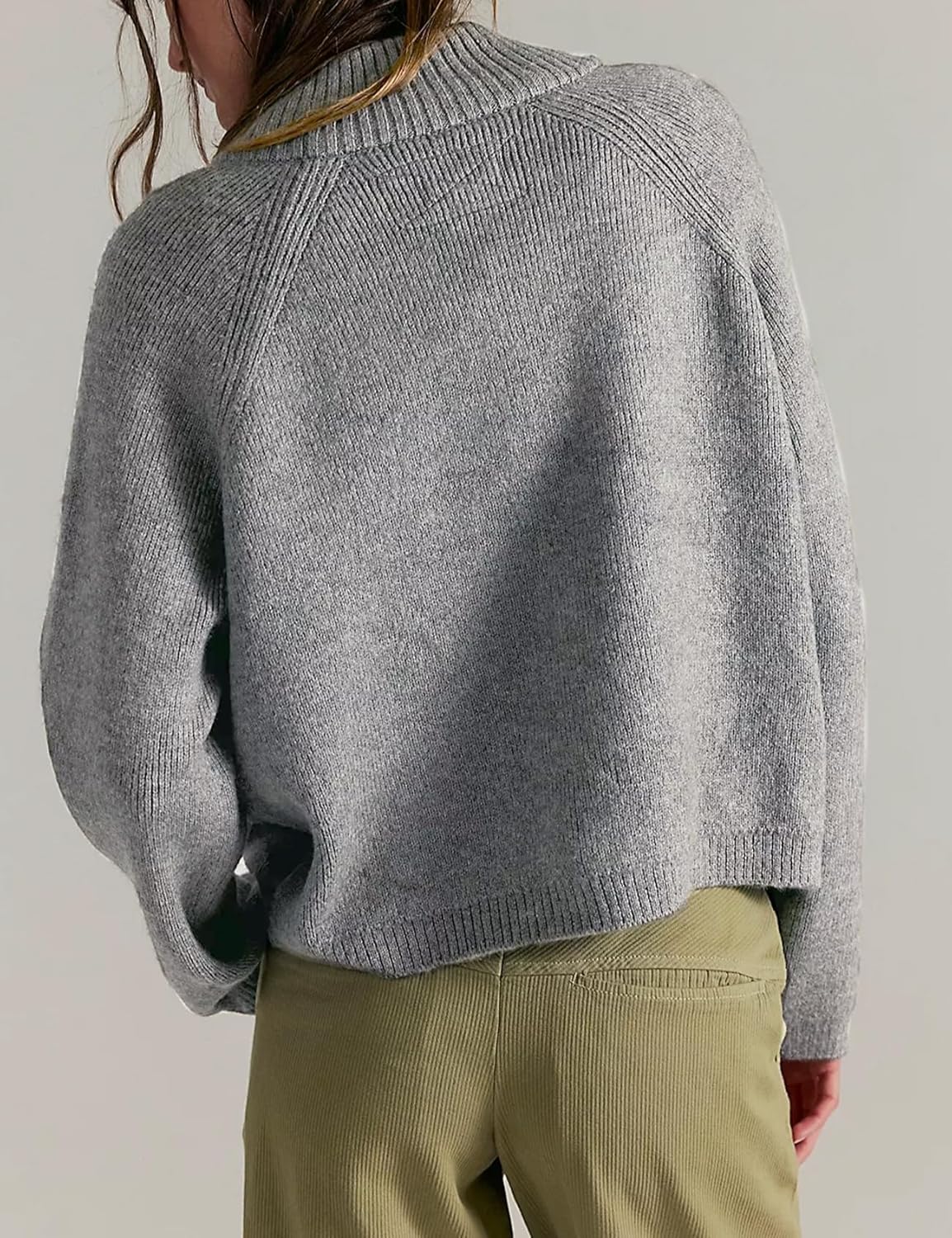 Yimoon Zip Up Cardigan for Women Chunky Knit Cropped Cardigans Long Sleeve Mock Neck Ribbed Sweater with Pockets - Image 2