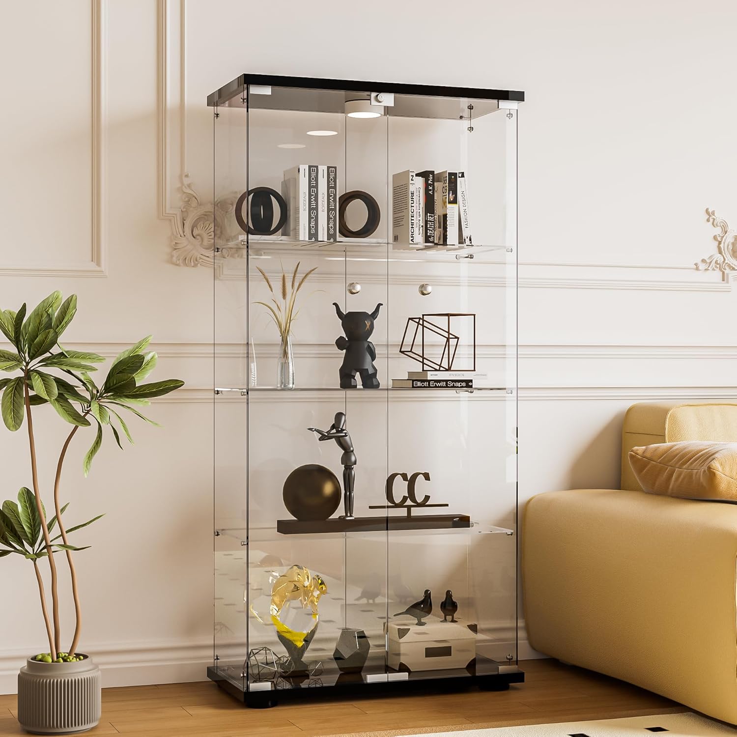 Amazon.com: Kacalujia 4-Shelf Glass Display Cabinet, Glass Curio ...