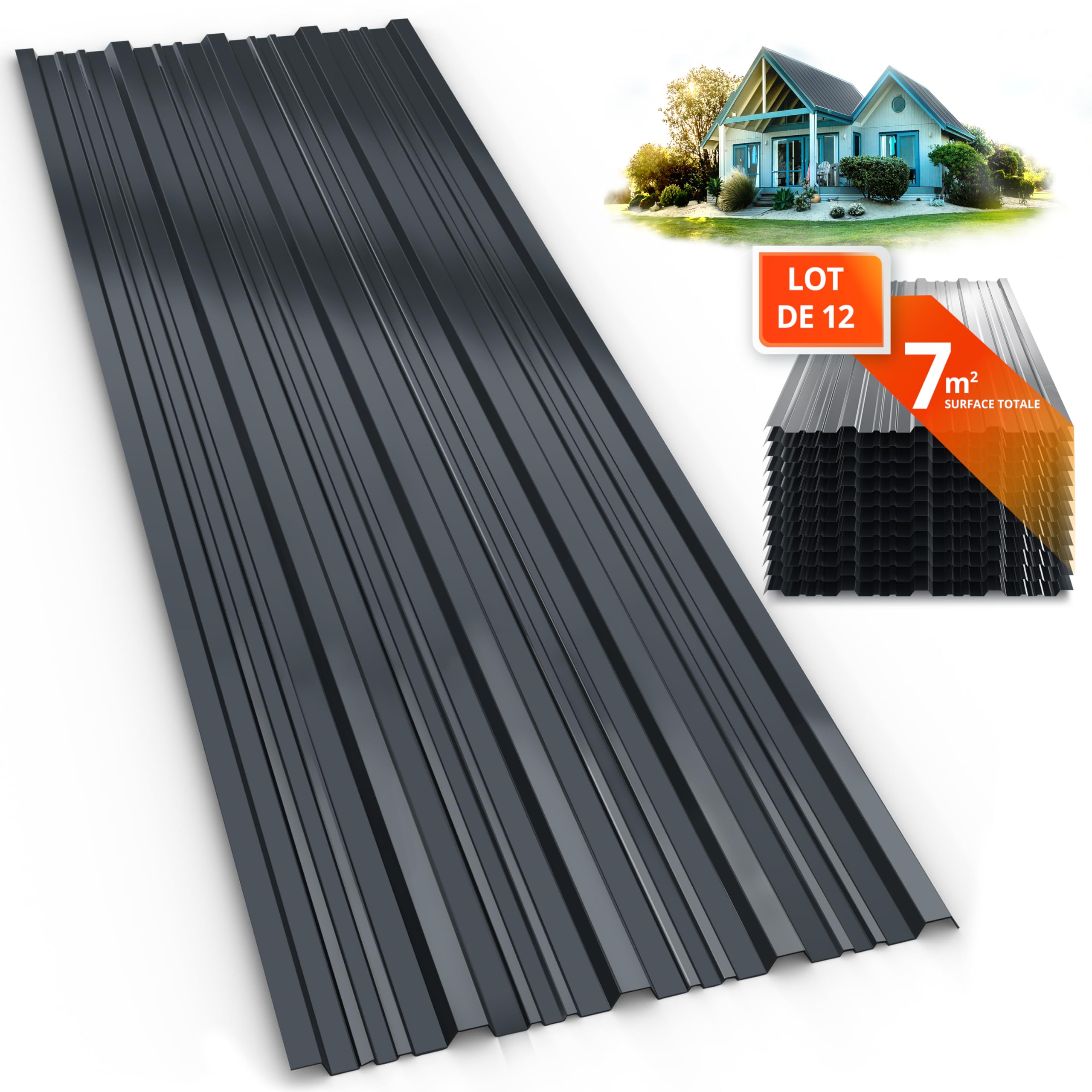 GARDEBRUK 12x Lastre per Coperture 129x46cm 7m² Zincate Lamiere Tettoia Capanno Attrezzi Antracite