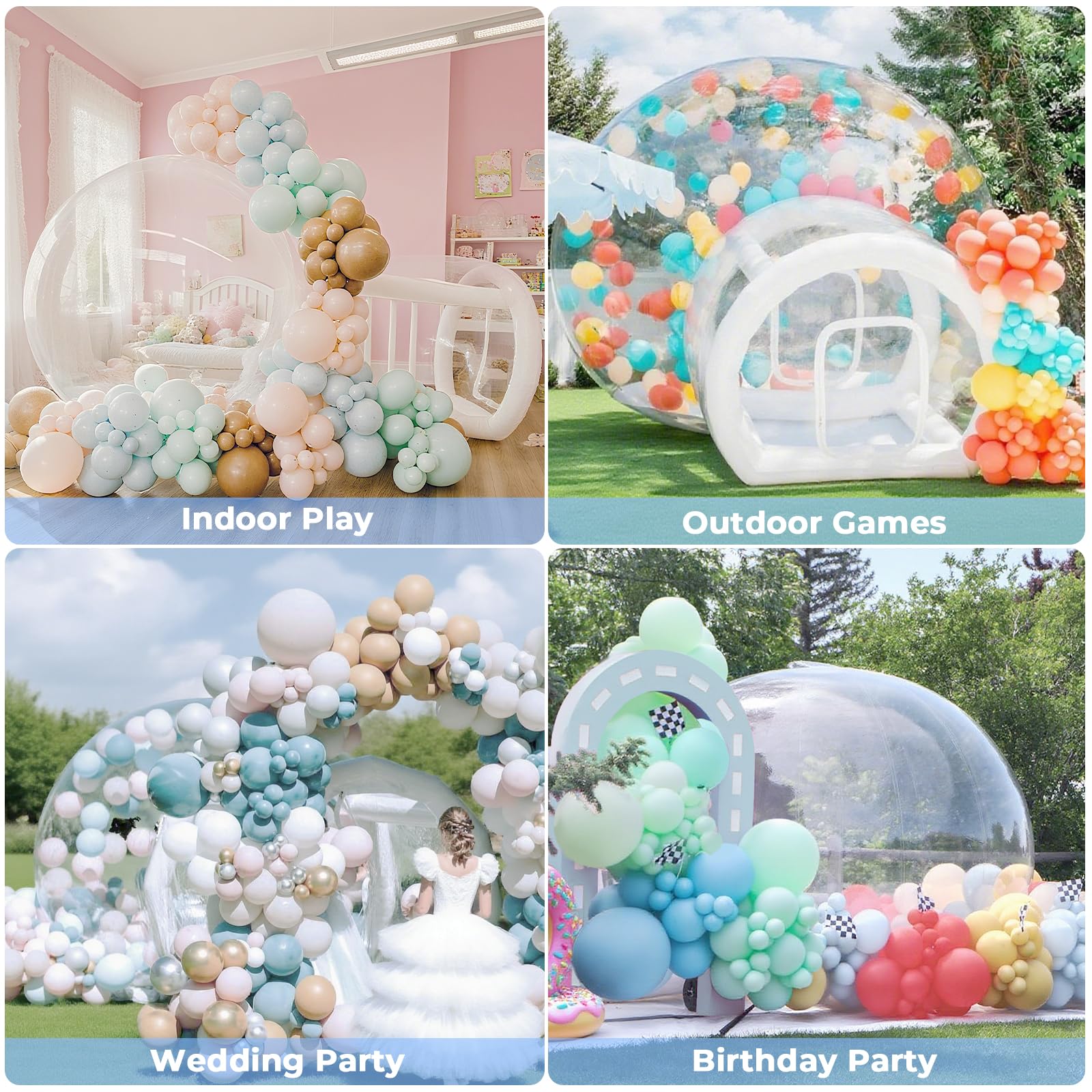 Casa gonfiabile con trampolino, Bubble House Dome gonfiabile con ventilatore e pompa, tenda da giardino impermeabile in PVC di qualità commerciale per matrimoni, campeggio, feste (300 cm)