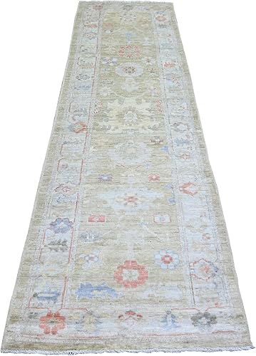 Shahbanu Rugs Old Moss Green 100 lana anudada a mano angora afgana Oushak alfombra de pasillo 29 x 99