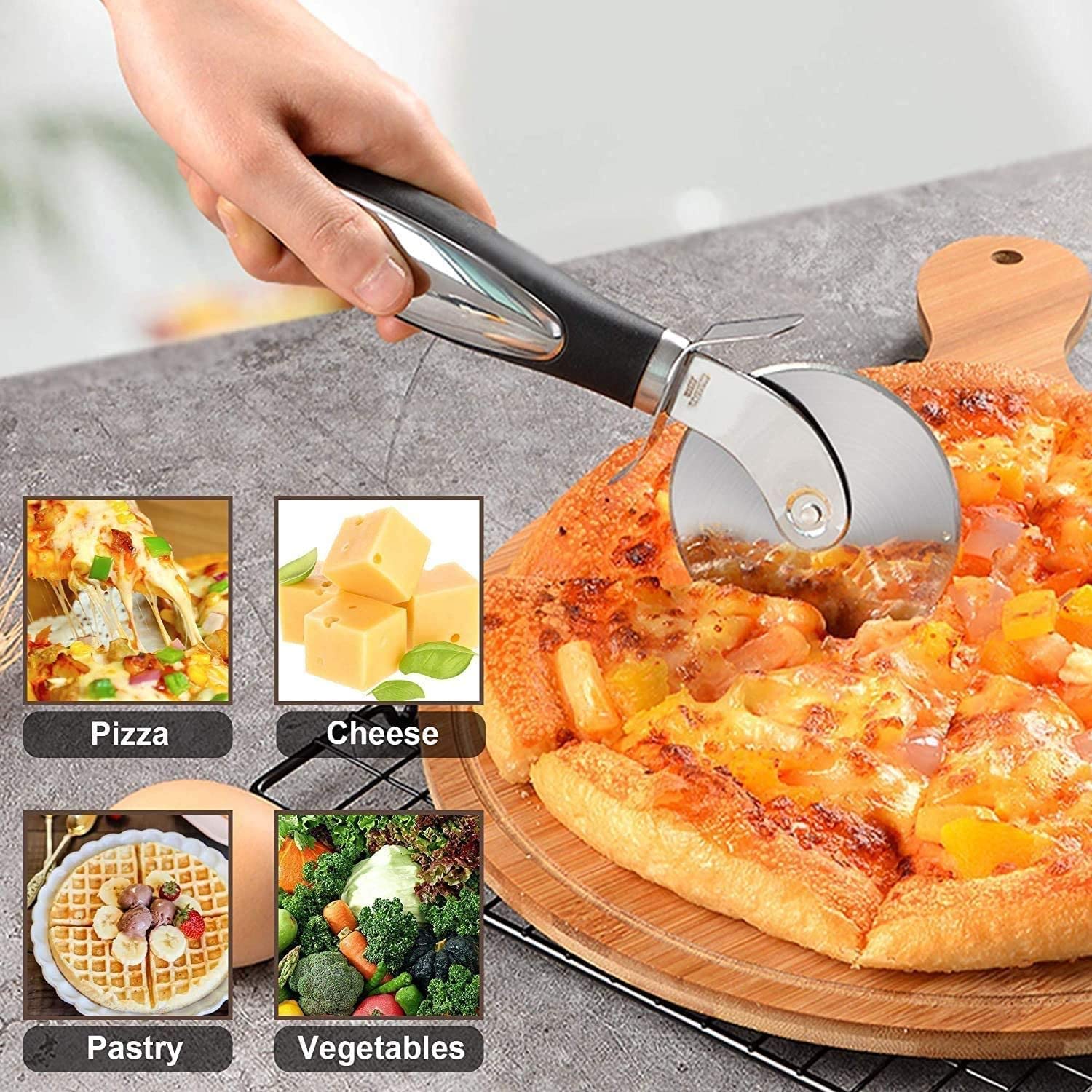 Cortador de Pizza, Cortapizzas con Hoja en Forma de Rueda de Acero Inoxidable, Multifunción Cortar Pizza, Queso, Crepes