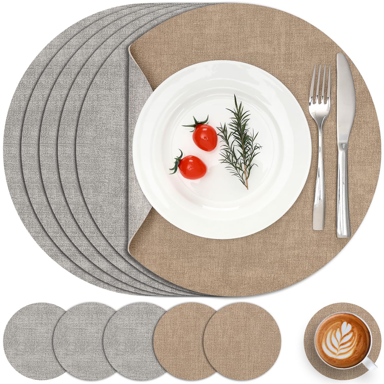 Myir JUN Tischsets abwaschbar Leder und Untersetzer doppelseitig Platzset