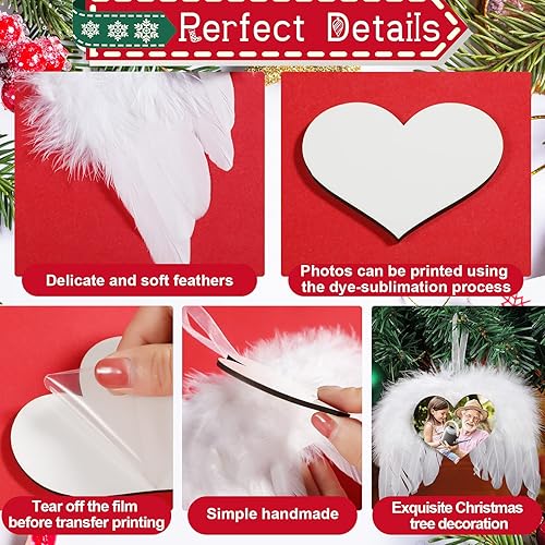 Miniatura 3 de Amyhill Juego de 48 piezas de adornos de alas de ángel de Navidad en blanco para sublimación, alas de plumas de ángel blancas para manualidades,