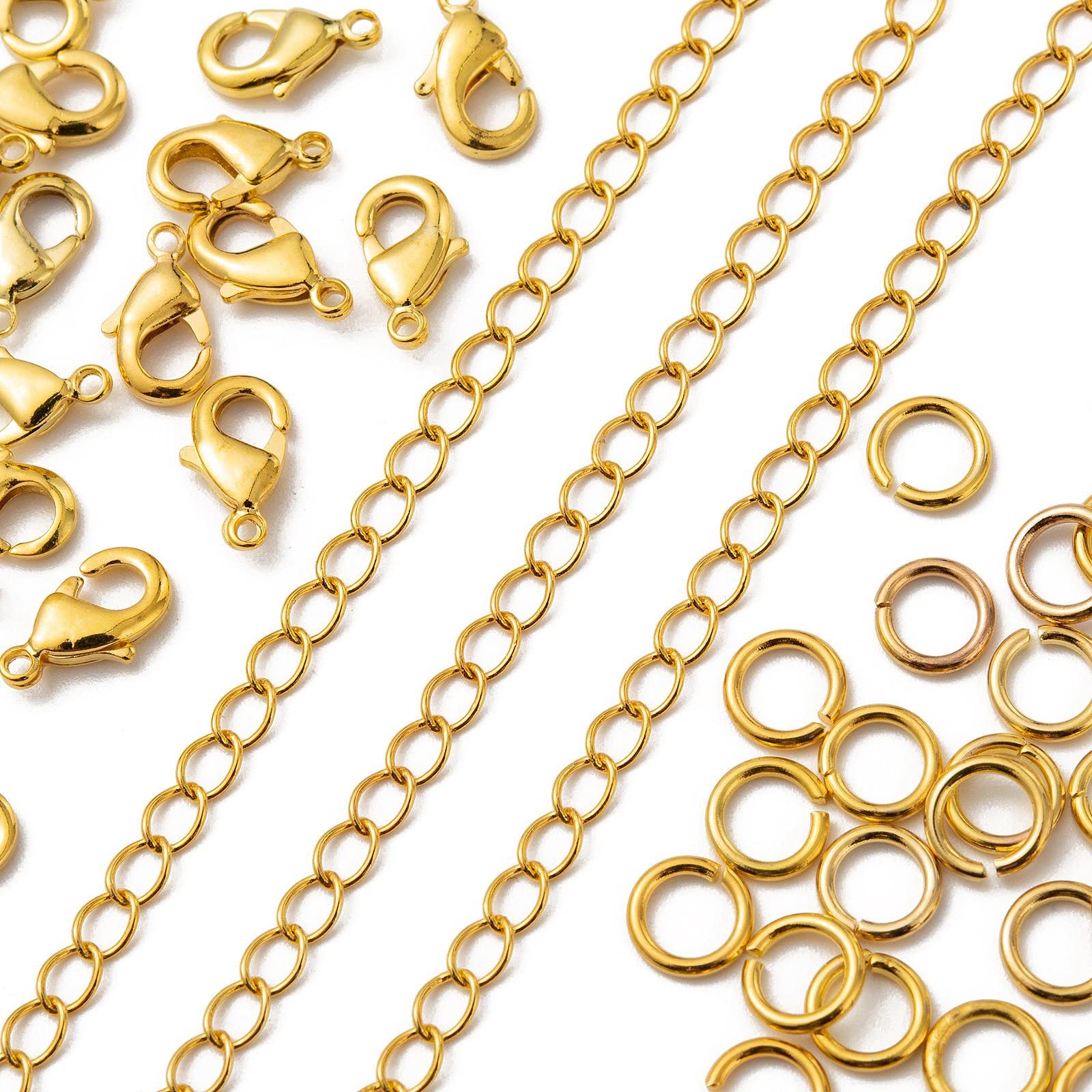 Spritewelry 10m 32 Feet Gold Plated Curb Chain Necklace with 30 Lobster Clasps & 100 Jump Rings for Necklace Bracelets Jewelry Accessory Craftings
