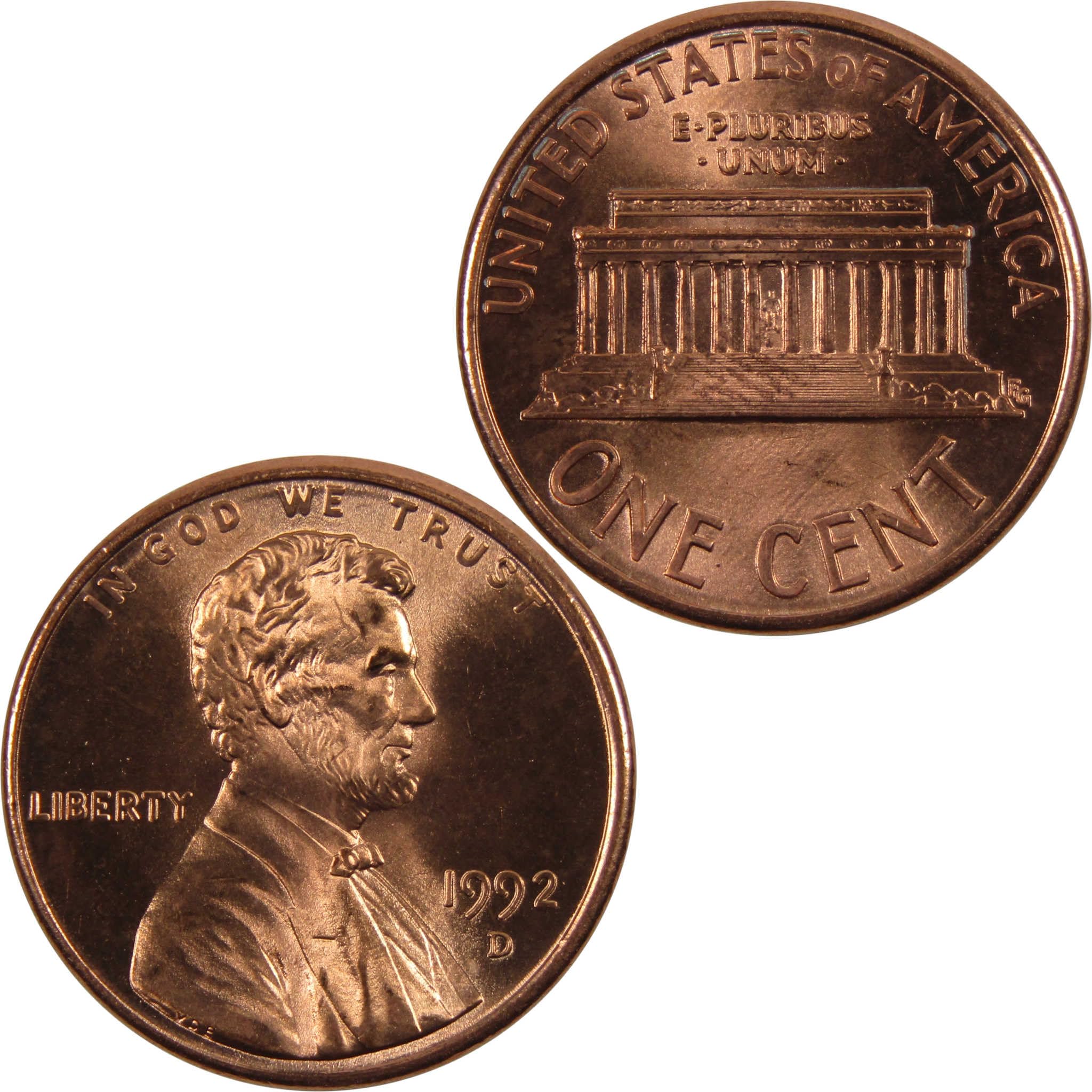 1992 D Lincoln Memorial Cent BU Uncirculated Penny 1c Coin at