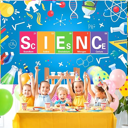 Miniatura 3 de Cartel de decoración para fiestas de ciencia, temática de científicos locos, para fiestas de cumpleaños, telón de fondo para niños y niñas, letrero