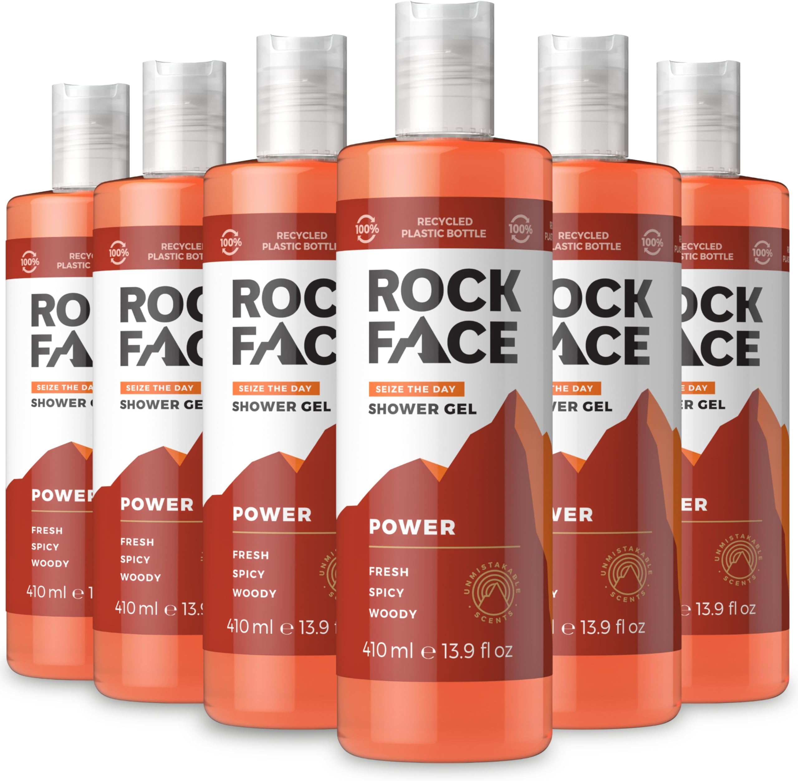 Rockface Mens Shower Gel, All in One Body Wash for Men, Spicy Masculine Scent, Power, Multipack of 6 x 410ml