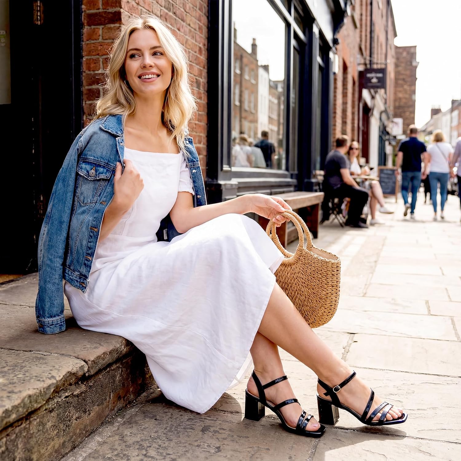 Jussy Women's Chunky Block Strappy Heeled Sandals 2.75 Inch Square Open Toe Ankle Strap High Heels Wedding Bridal Shoes Low Heels Sandals for Party Dress - Image 7