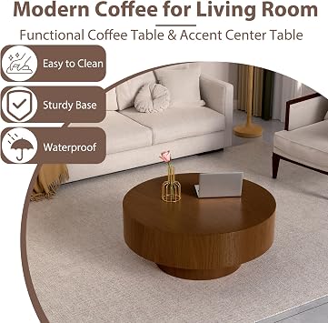 Round Coffee Table Modern Drum Coffee Table, Brown 78.5cm