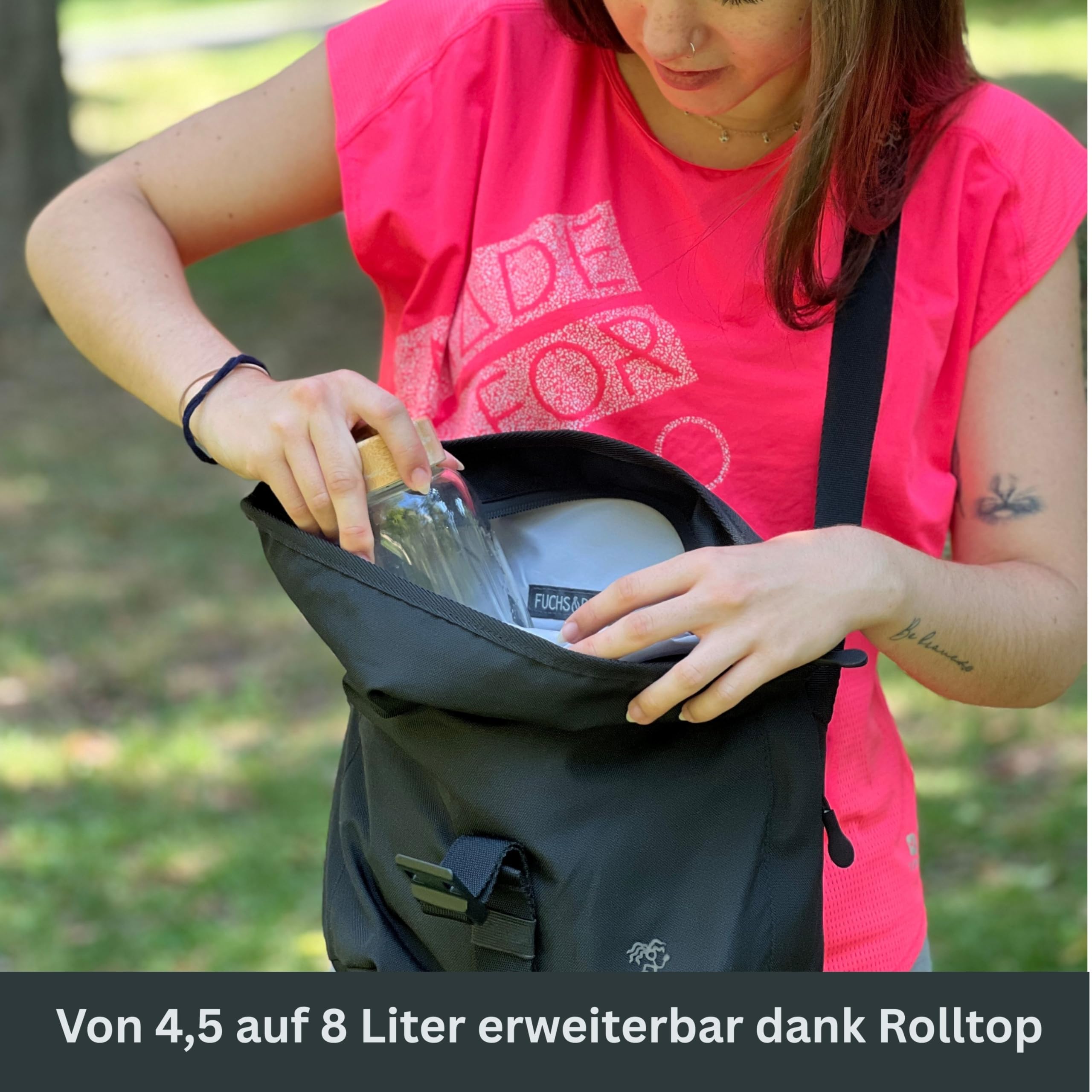 FUCHS & REBELL® Crossbody Fahrrad Tasche LUCA mit Rolltop (4,5-8L) | 3-Punkt-Gurt-System für mehr Stabilität, Robuste Magnetschnallen, Viele Fächer, Flexibles Volumen (4,5-8L)