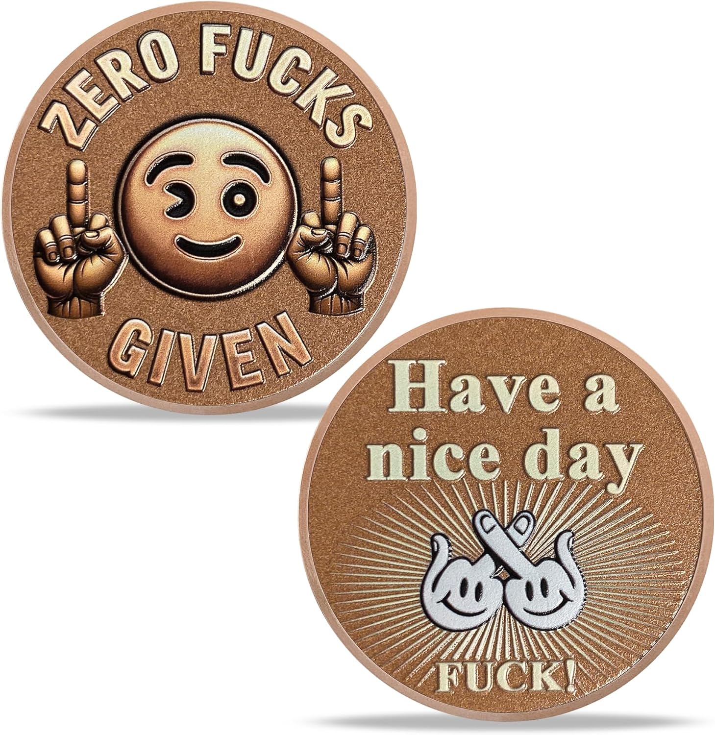 Smile Face Middle Finger Challenge Coin Official Zero Asshole F’s Asshole Funny Coins Novelty Coins Have a Nice Day Funny Challenge Coin