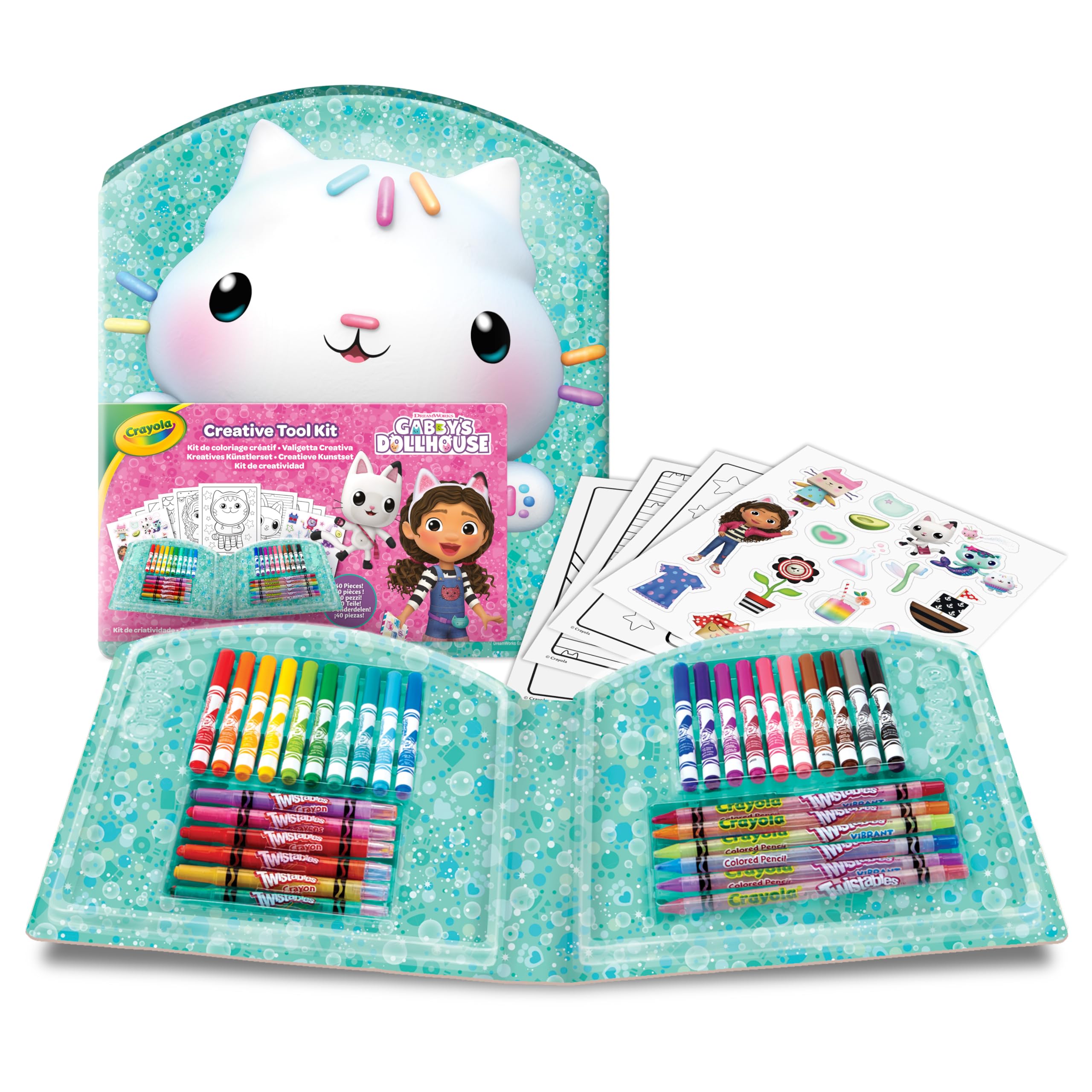 CRAYOLA - Gabby's Dollhouse 40 Pieces Creative Case with Markers, Wax Crayons, Colouring Pages, Stickers, Gift Idea and Creative Activity for Children from 5 Years, 04-2945