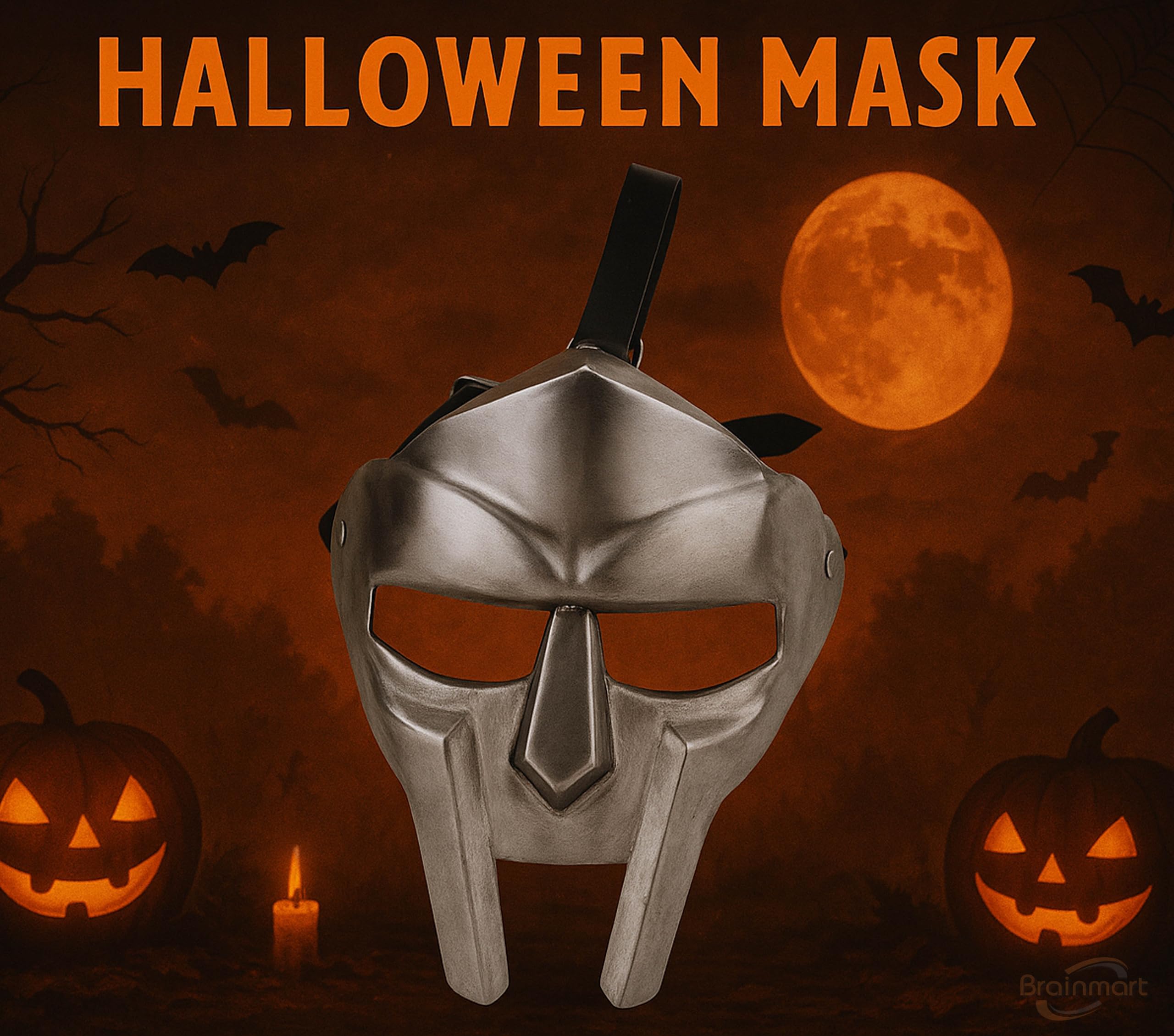 Brainmart MF Doom Style Face Mask, Roman Gladiator Madvillain Viking Armour, Silver Medieval Steel Mask for Adults - Image 2