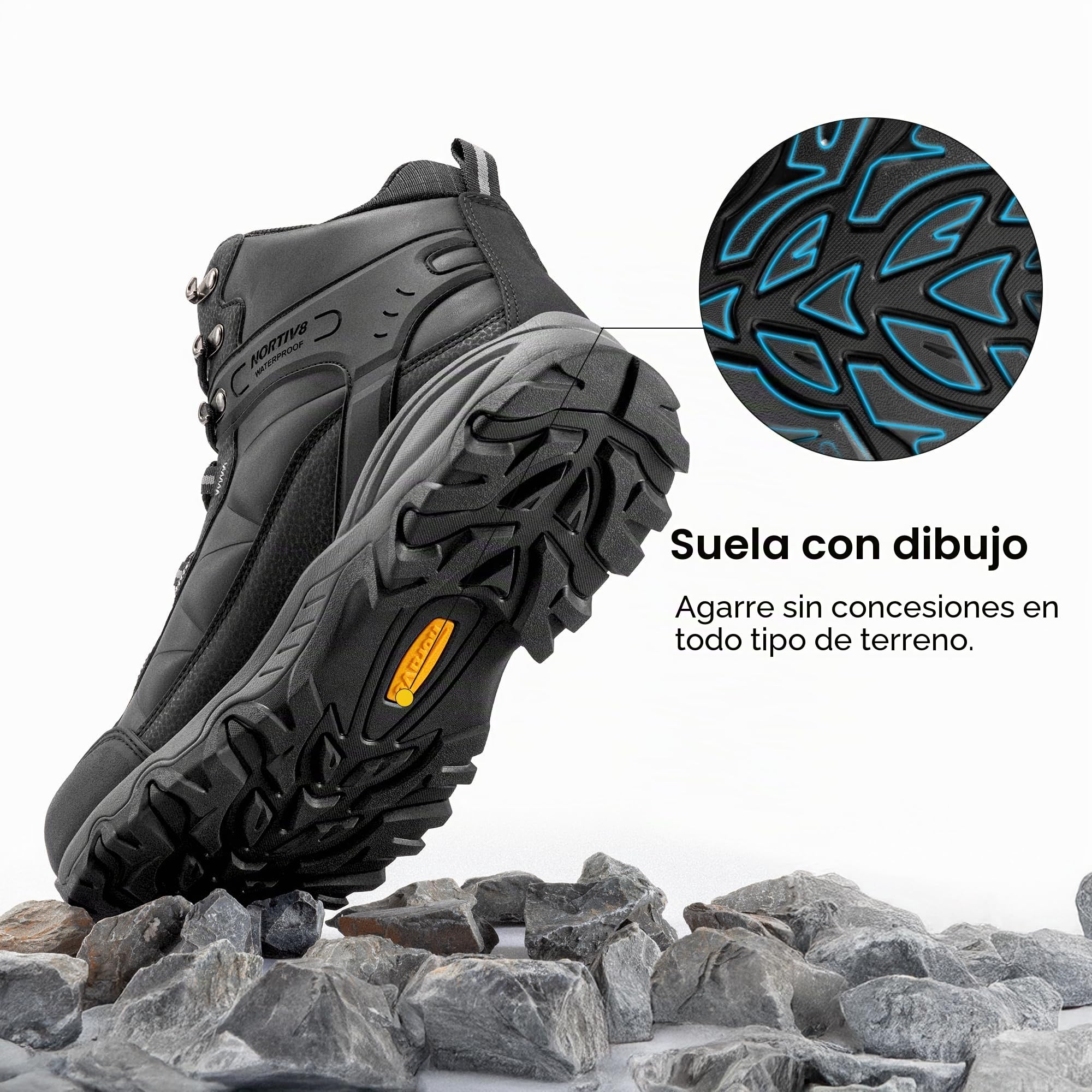NORTIV 8 Botas de Montaña Zapatos de Senderismo Hombres Zapatillas Trekking Impermeables Ligeros Antideslizantes
