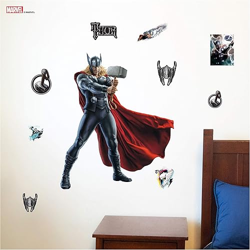 Decalcomania Marvel Thor - 10 calcomanías de pared de 23 x 27 pulgadas con interacción de realidad aumentada 3D