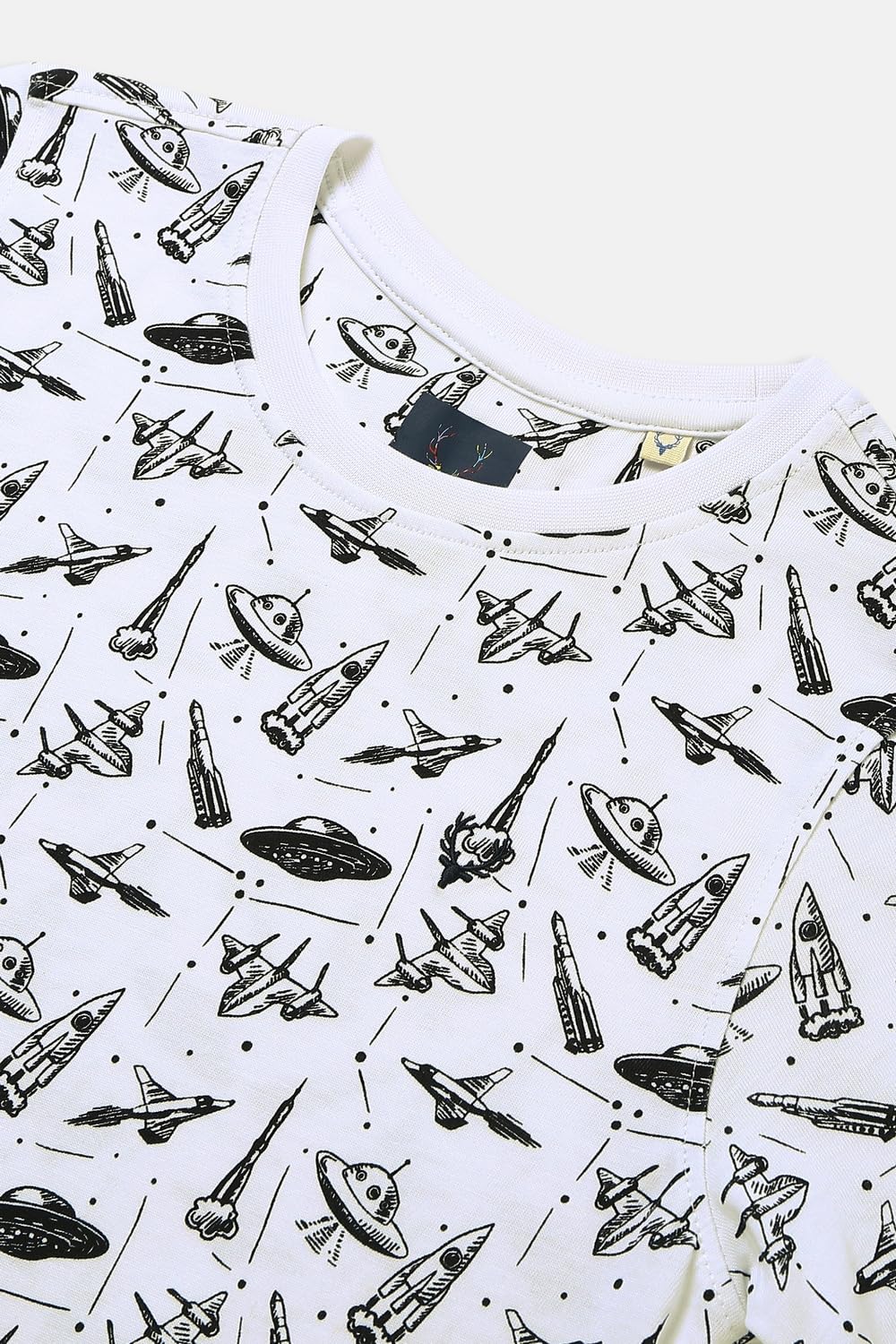 Allen Solly Jungen-Allover-Print, Rundhalsausschnitt mit Hirsch-Logo