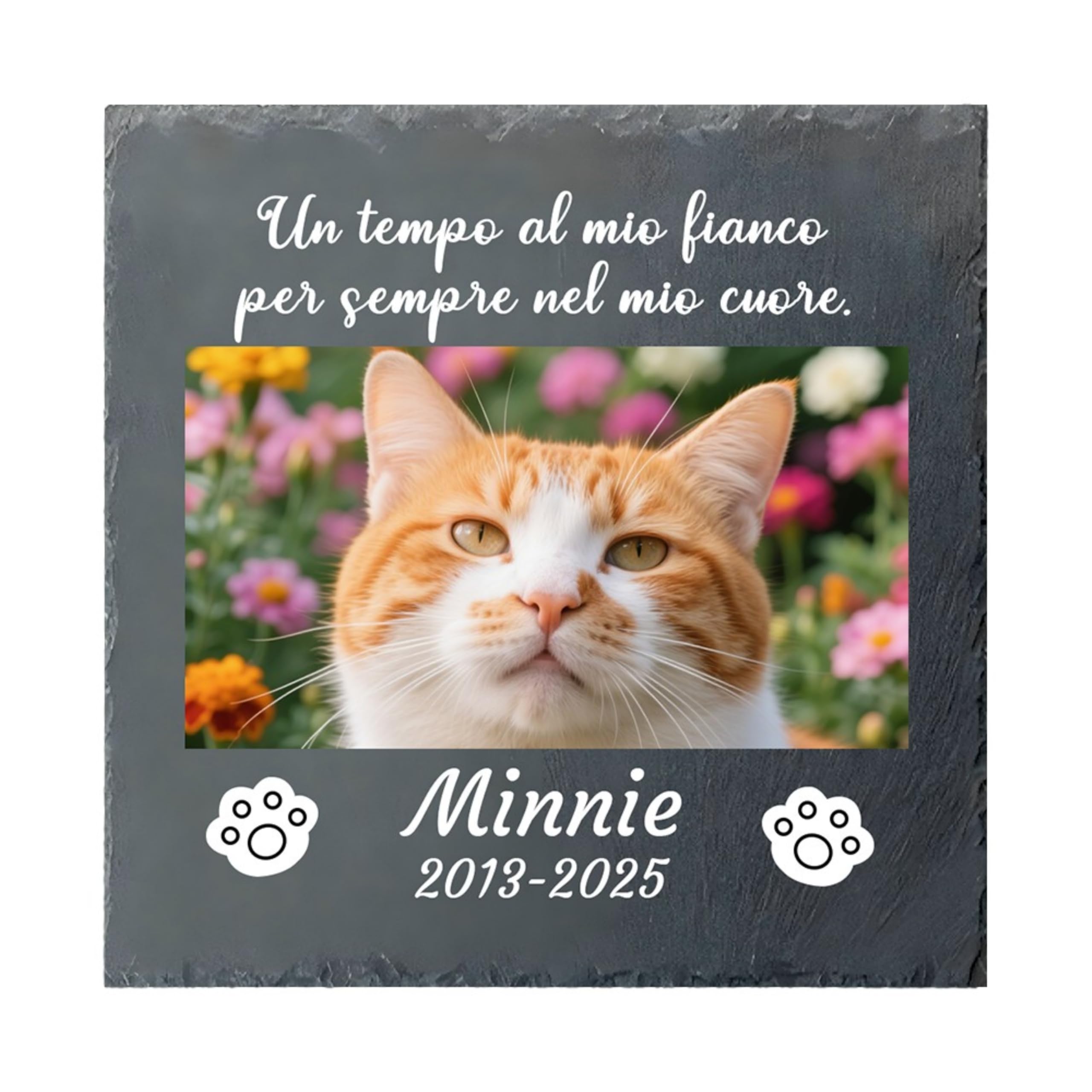 Pietra Tombale Personalizzata per Gatti con Foto - Targa Commemorativa per Giardino, Regalo di Condoglianze