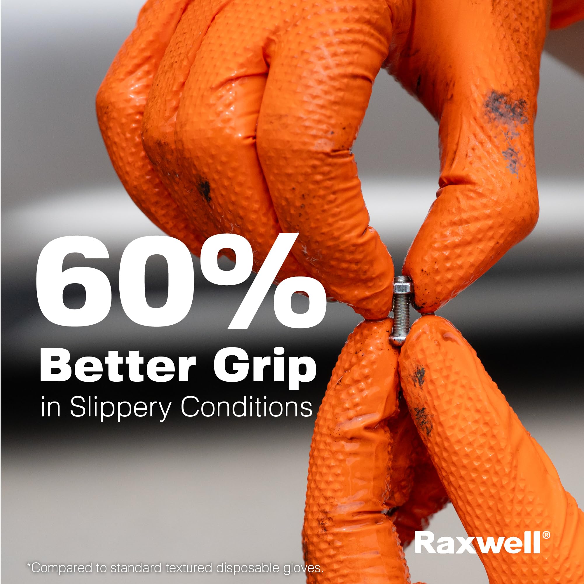 Raxwell 100 Stück orange Nitril Einweghandschuhe mittel | 8,5 mm starke Diamant-Griffhandschuhe | 100 Stück voll strukturiert, latex- und puderfrei | lebensmittelecht
