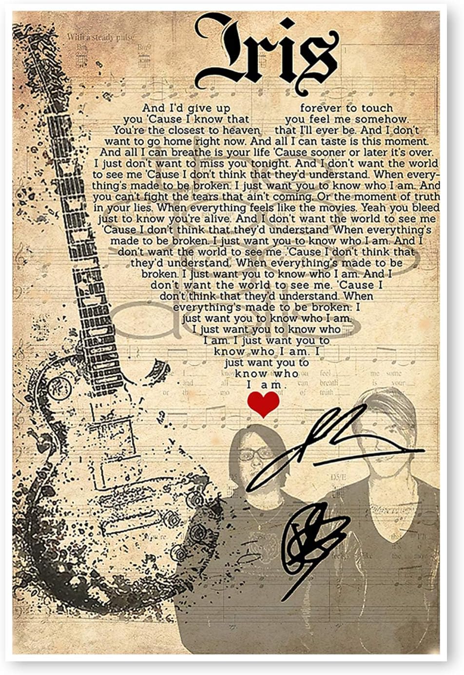 Goo Iris Lyrics Dolls Best Song Print Lyrics Wall Art Music Home Decor Poster - Funny Bathroom Print Poster White - Satin Portrait Poster Wall Art Home 12