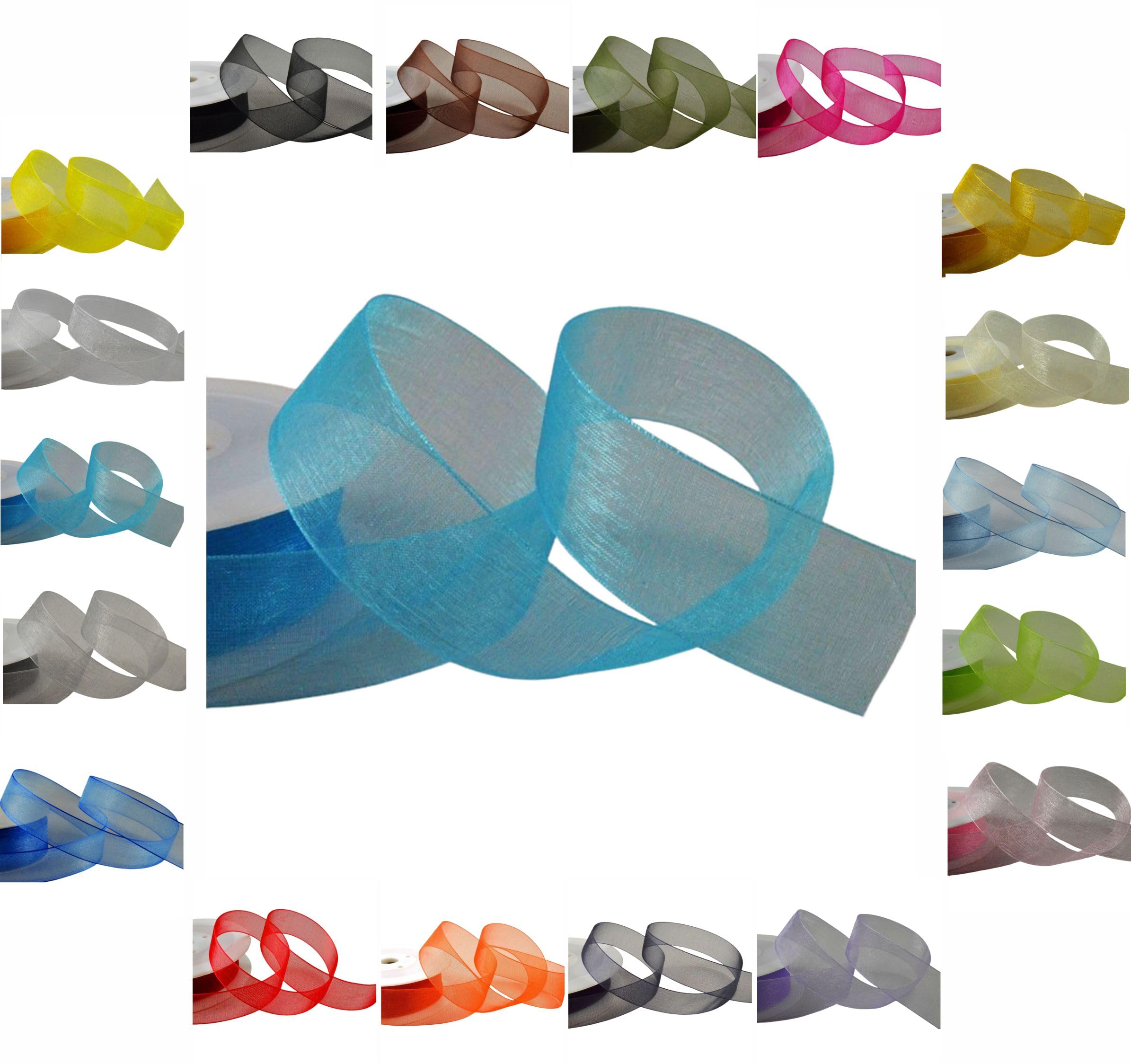 50m / 25m Roll Luxury Organza Woven Edge Ribbon Reel Rolls 3mm, 9mm, 15mm, 25mm, 40mm (Turquoise, 25mm x 25 Metres)