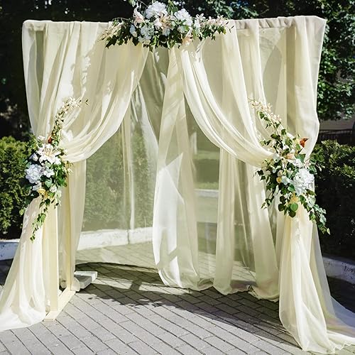 Wedding Arch Draping Fabric, 2 Panels 6 Yards Ivory Sheer Backdrop Curtain Chiffon Fabric Drapery for Wedding Ceremony Reception Swag Decorations (Ivory Drapes Curtain, (2 Panels )6 Yards/36ft)