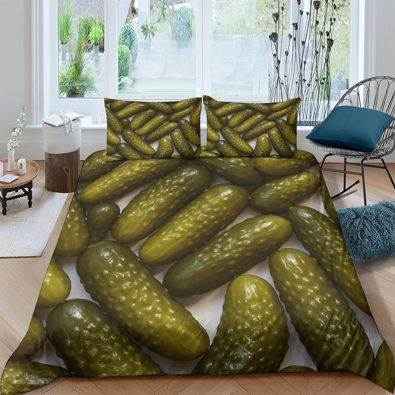 Ctjqhvkz Style-5 3D Printed Pickle Pattern Fitted Sheet Microfiber Green Cucumber Bed Cover Non Slip Washable For Bedroom Guestroom Single（135X200cm）