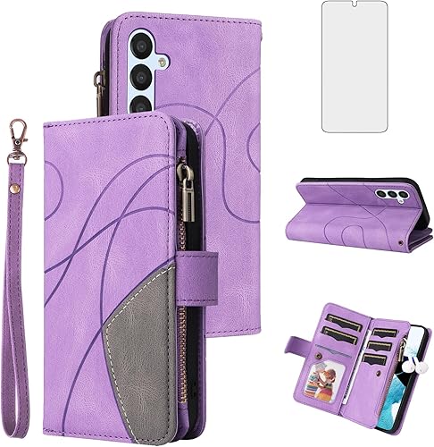 Asuwish Funda de teléfono para Samsung Galaxy A54 5G Funda tipo cartera con protector de pantalla de vidrio templado y correa para la muñeca,