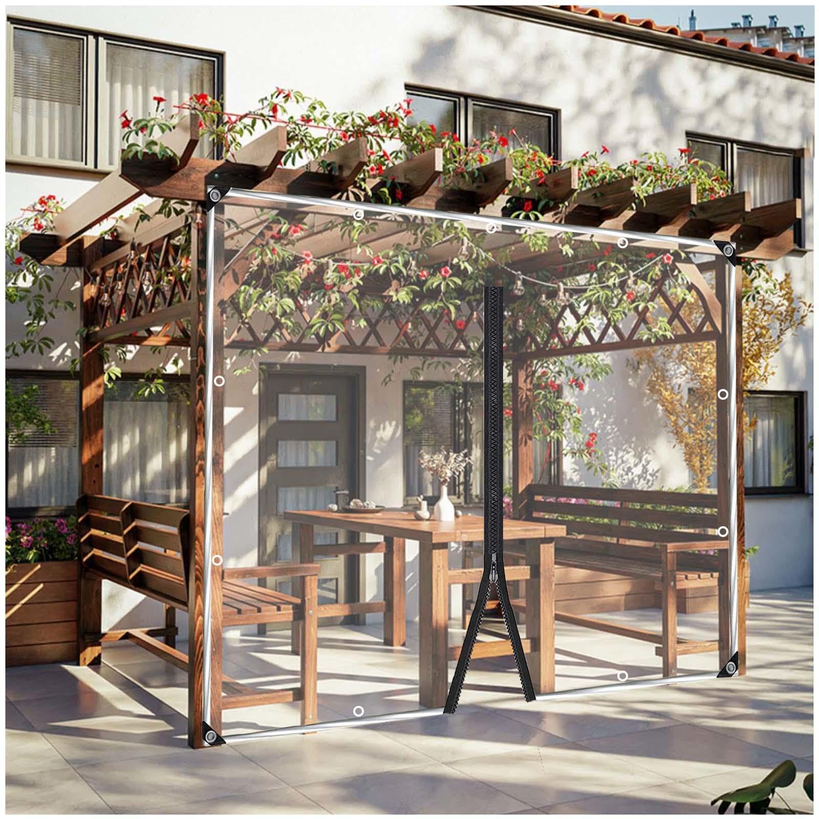 Transparente PVC-Pergola-Plane, Seitenteile mit Ösen, für den Außenbereich, Pavillon-Vorhang, 0,3 mm dick, transparent, Terrassen-Planen-Vorhänge, B x H 1 x 0,5 m