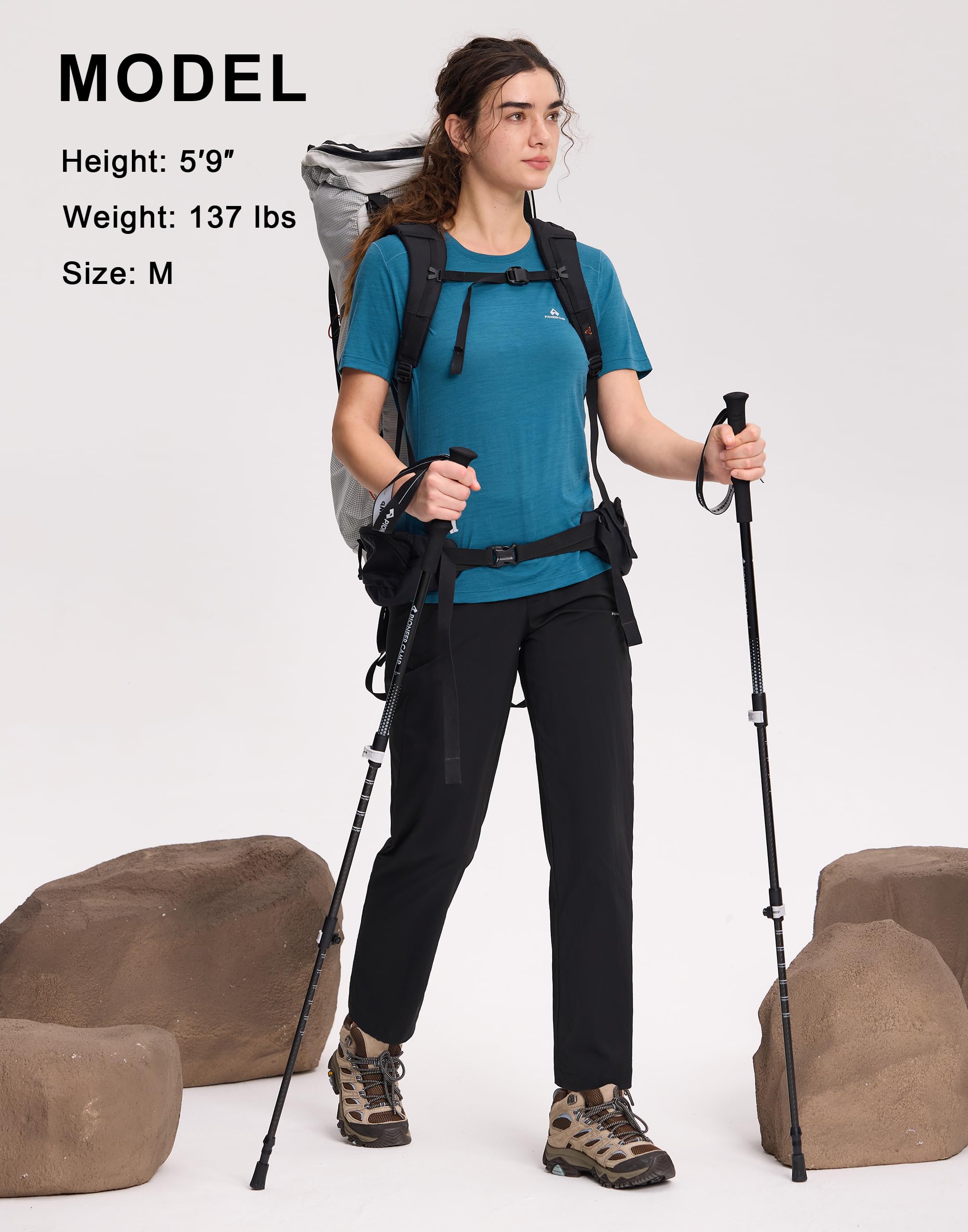 Pioneer Camp Wanderhose Damen Outdoorhose 7/8 Länge mit UPF50+ Sonnenschutz, Schnelltrocknend und Stretch, Elastischer Bund, 2 Reißverschlusstaschen, für Sommer Trekking Camping Reisen