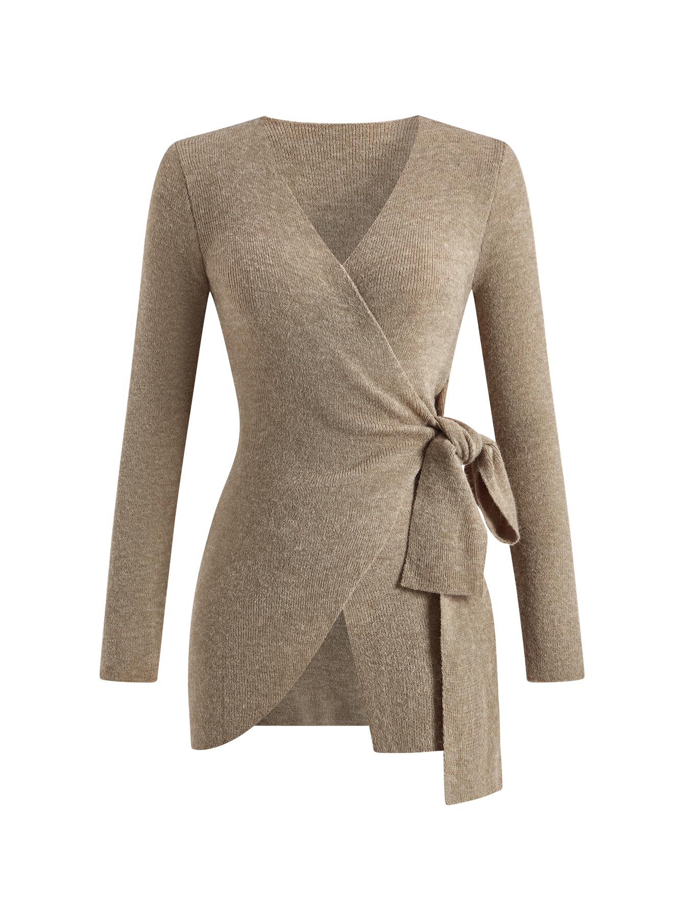 Womens Wrap V Neck Sweater Elegant Tie Side Long Sleeve Dressy Casual Knit Sweaters