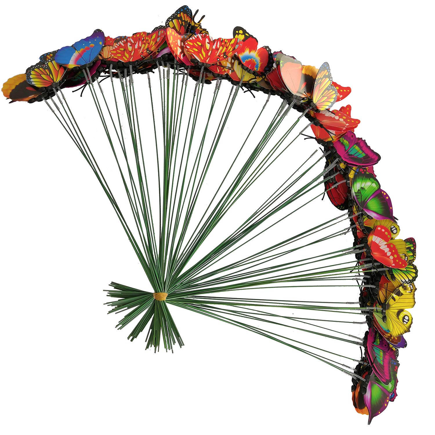 Antallcky100pcs Butterfly Stakes Outdoor Yard Planter Flower Pot Bed Garden Decor Butterflies Christmas Decorations, Artificial Butterflies on Metal Wire Plant Stake Stems-Multicolor