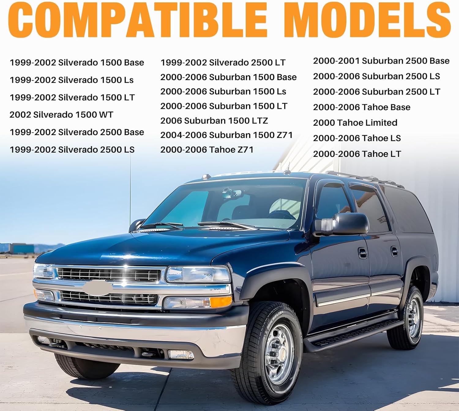 CarPartsDepot Front Grille Shell and Insert Compatible With Chevrolet Chevy Silverado 1500 2500 1999-2002 & Suburban Tahoe 2000-2006 (Chrome Shell and Chrome Insert)