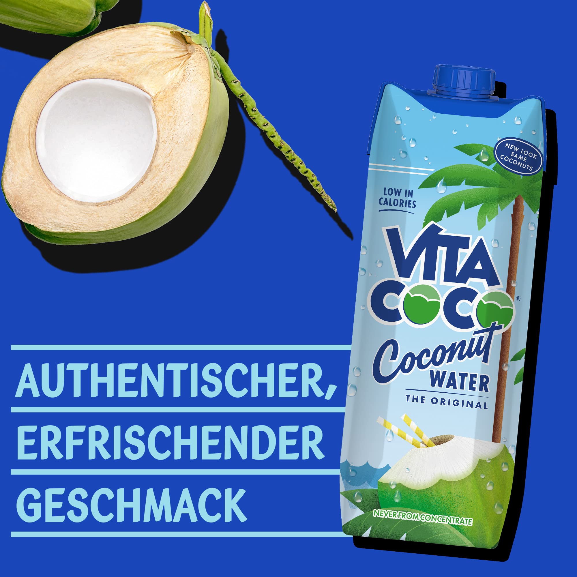 Vita Coco Original Kokoswasser 6 x 1L, Glutenfrei, Reich An Vitamin C, Gute Kaliumquelle, Kalorienarm Und Ein Erfrischender Durstlöscher