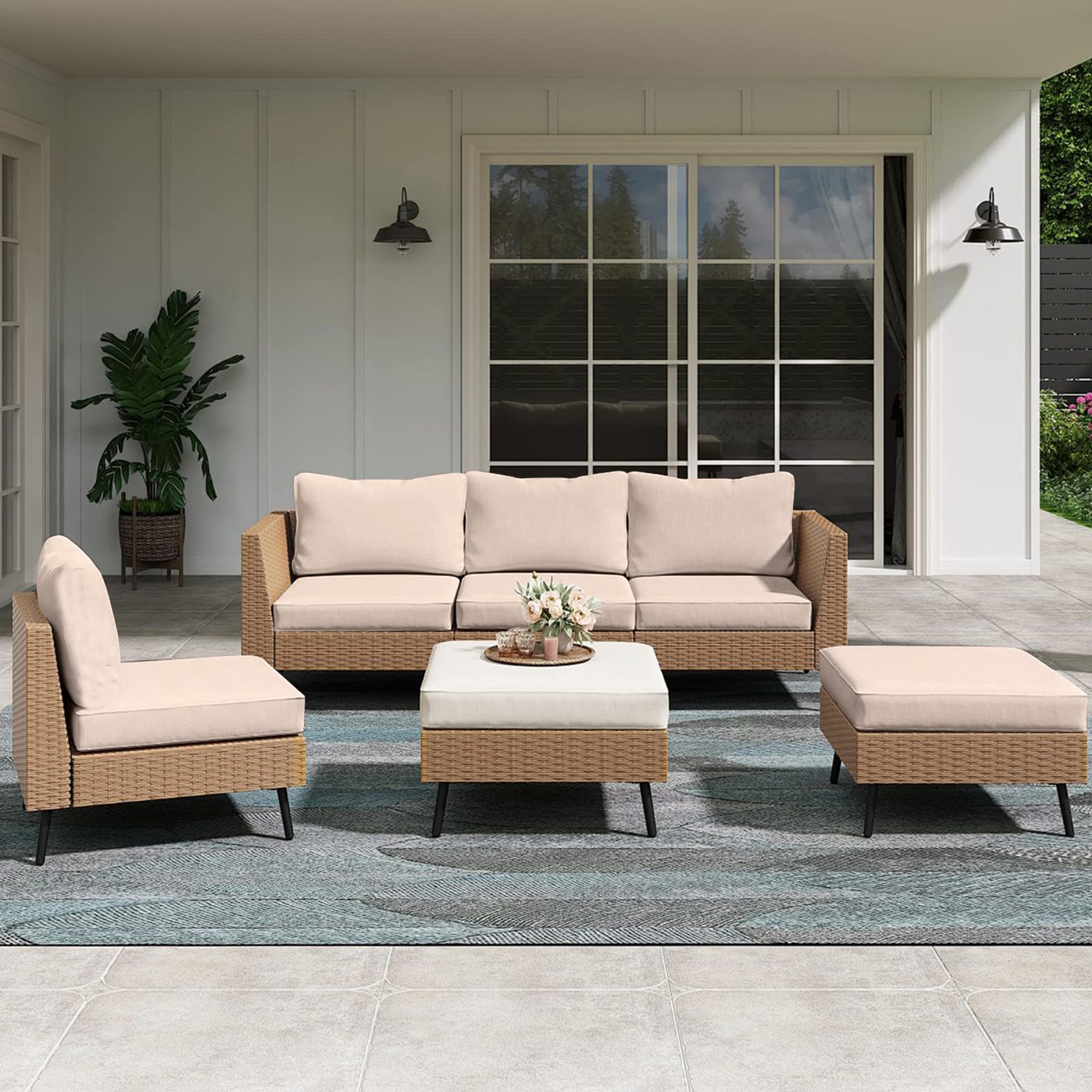 Ensemble de 8 Housses de Coussins pour terrasse|Housses pour canapés d'extérieur|Housses Extensibles pour Coussins de canapé|Protections pour Meubles lavables et réutilisables (1, Beige)