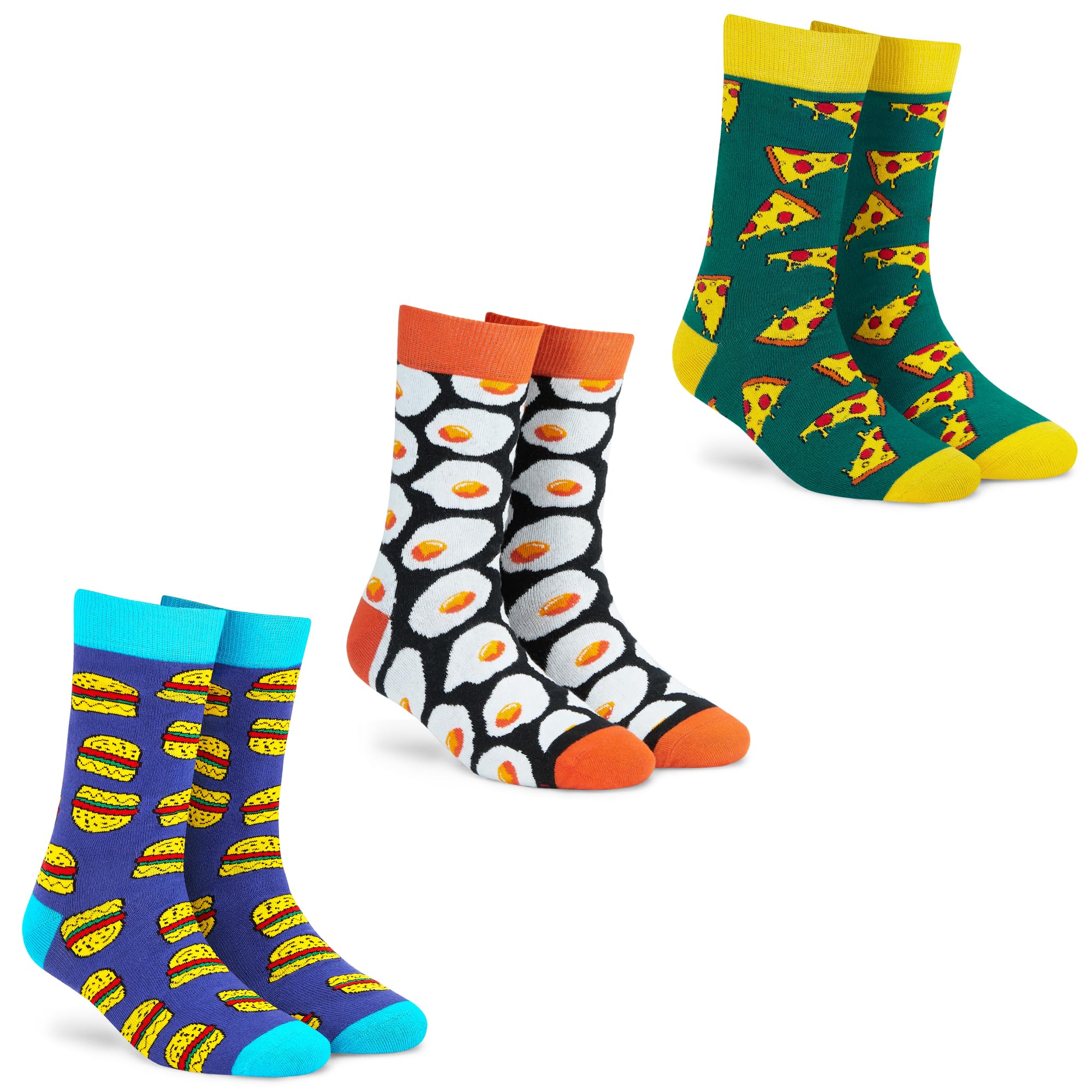 DYNAMOCKS Men's and Women's Combed Cotton Crew Length Socks (Pack of 3) (Multicolour, Free Size) (Crew - Burger + SSU + Pizza)