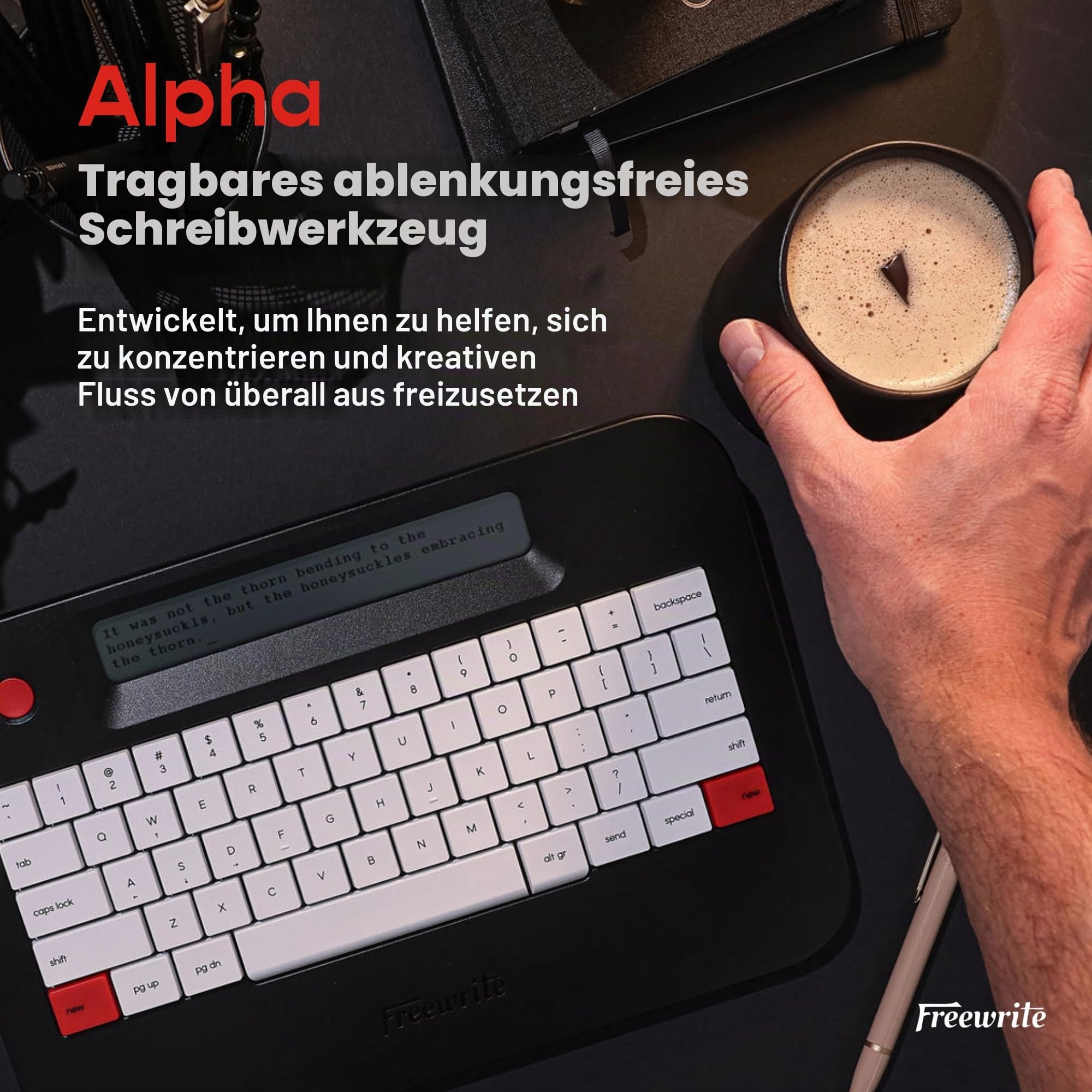 Freewrite Alpha | Tragbare digitale Schreibmaschine mit LCD-Display, langer Akkulaufzeit und Wi-Fi-Backup für Schreiber, ablenkungsfreies Textverarbeitungsgerät, elektronische Schreibmaschine mit