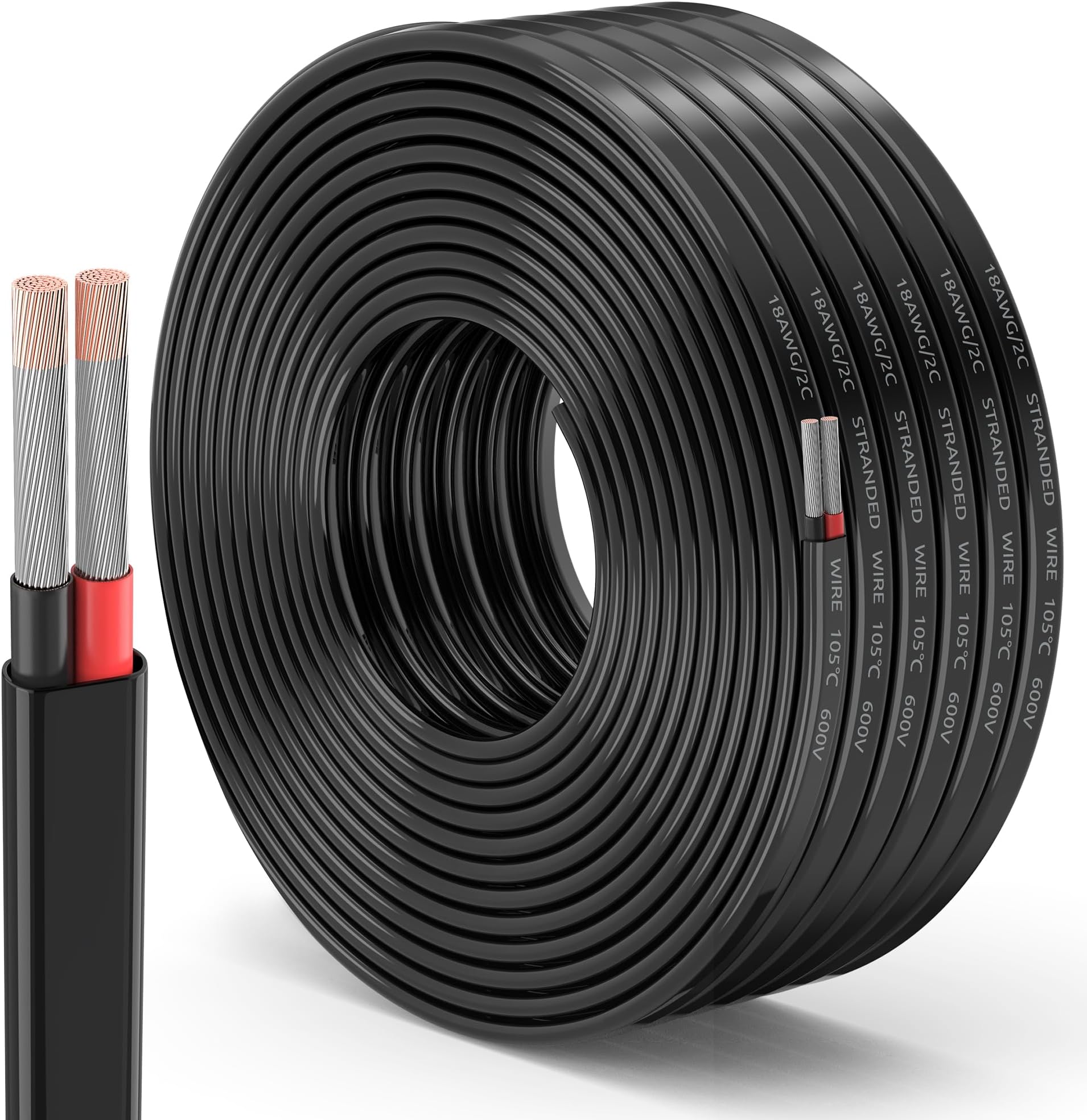 18 Gauge 2-Conductor Electrical Wire, Oxygen-Free Tinned Copper Wire, Outdoor Direct Burial, 12V Low Voltage/Flexible Cable for Automotive Wiring, Lamp Cord, Marine Cable, Solar, Lighting