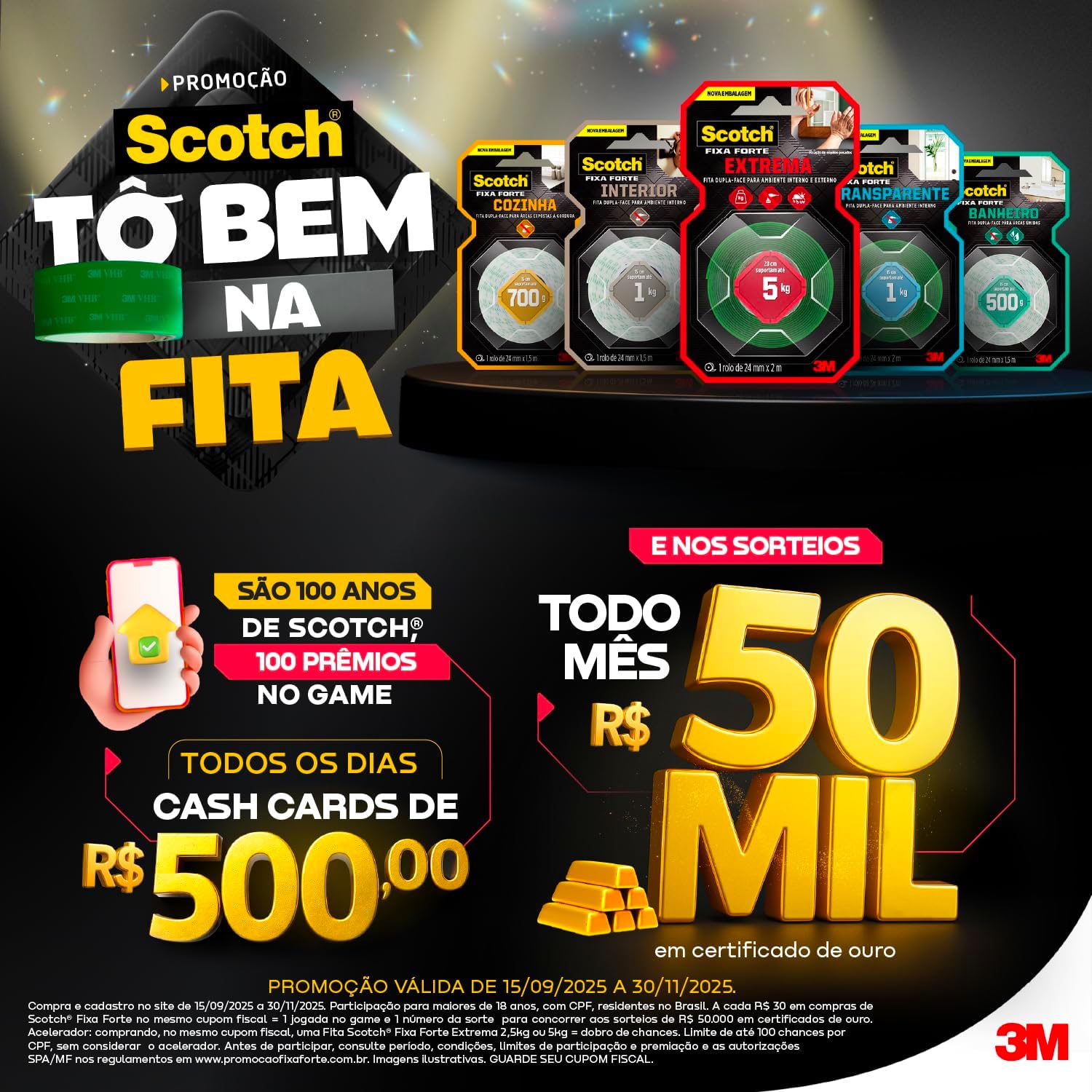 Scotch, 3M, Fixa Forte, Fita Dupla Face, Transparente, 19mm x 2m