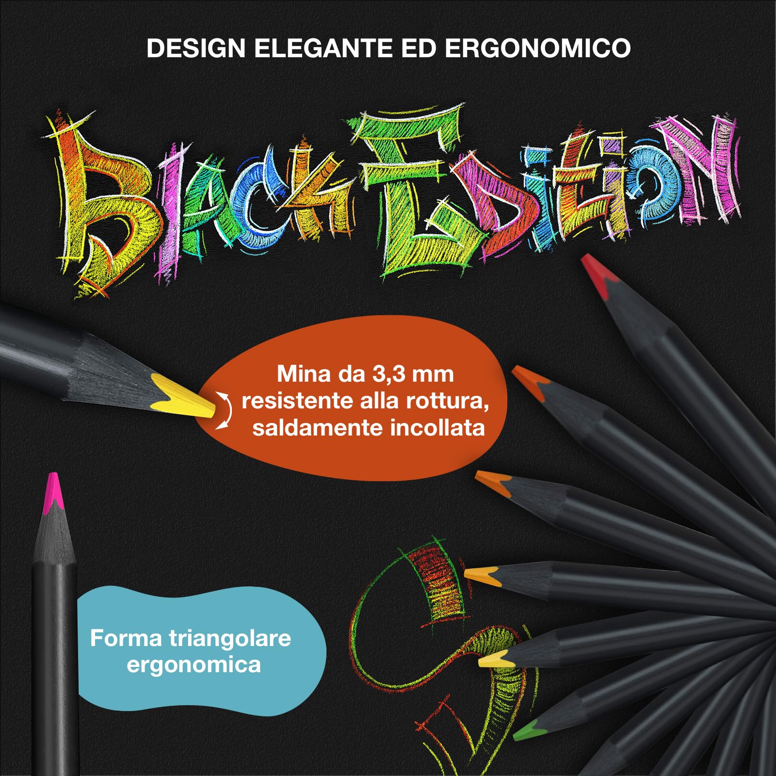Faber-Castell Black Edition 36 Matite Colorate, Astuccio in Metallo, Resistenti, Impugnatura Ergonomica