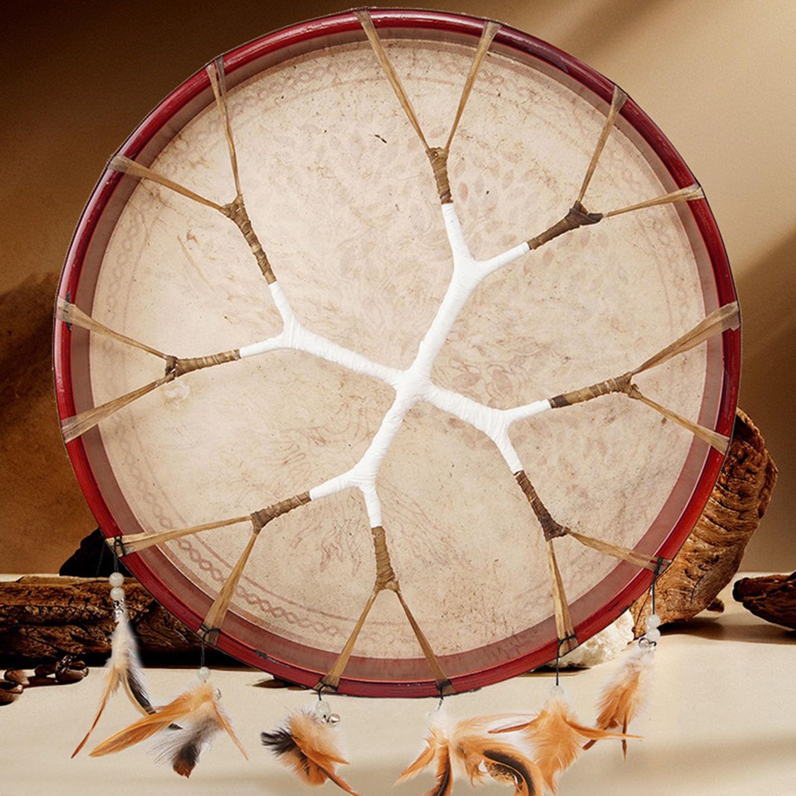 Tambour Chamanique 16/18/20 Pouces Tambour Rituel Pour Les Cérémonies Et La Musique Spirituelle Fait à La Main Tambour Sur Cadre, Tambour à Main Pour Adultes(Totem model 45cm)