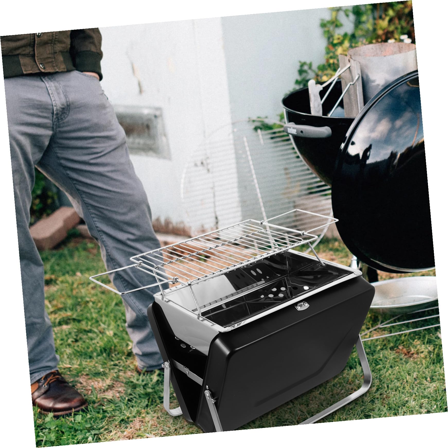 Parrilla de Barbacoa Plegable Portátil de Metal Negra para Exterior | Diseño Ligero, Uso en Patio y Jardín, Formato Compacto para Picnic y Actividades al Aire Libre