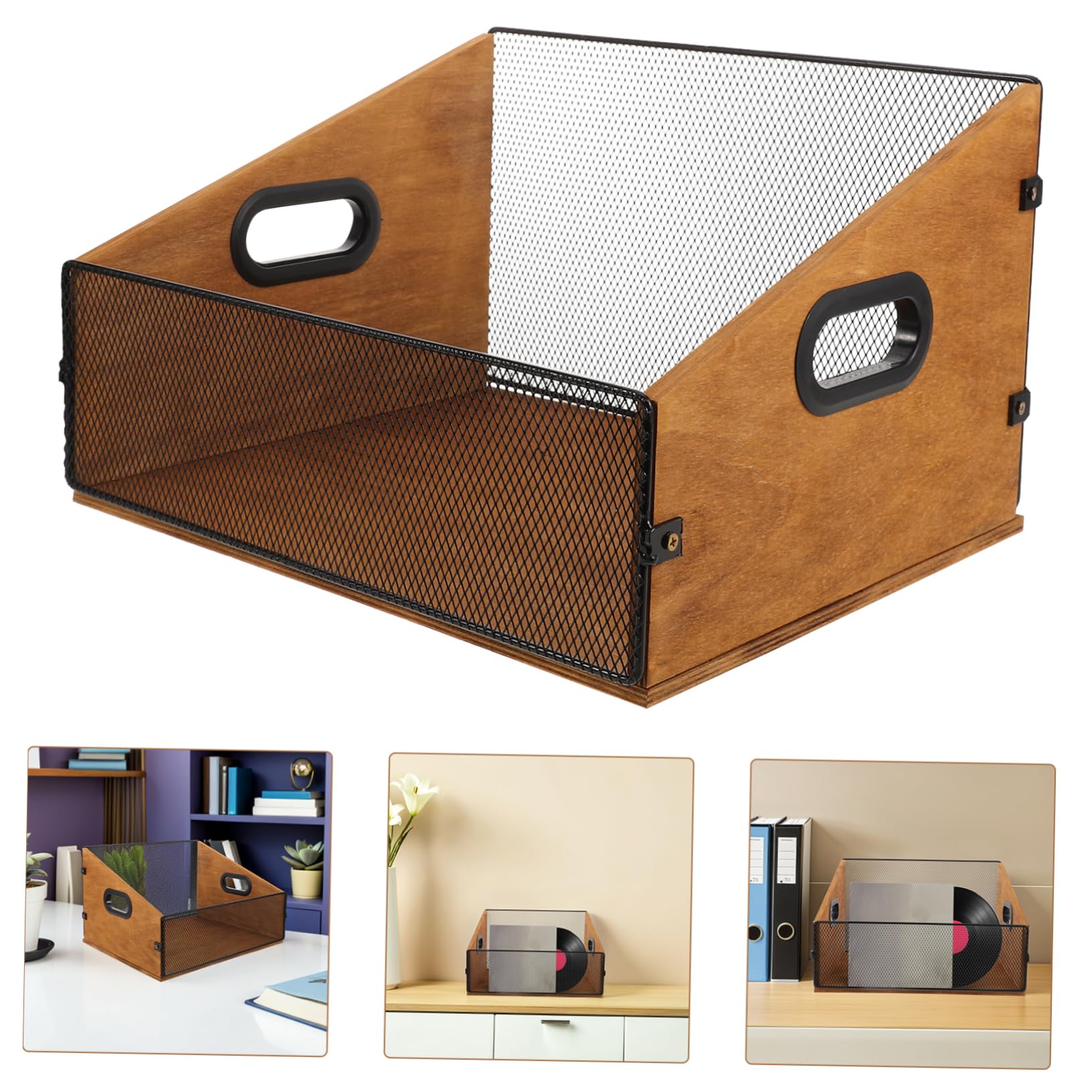 Scatola in Legno Massiccio per Dischi in Materiale con Maniglie Scatola Rustica per Archivio Album e Riviste Organizer Robusto e Stabile per Raccolte Musicali