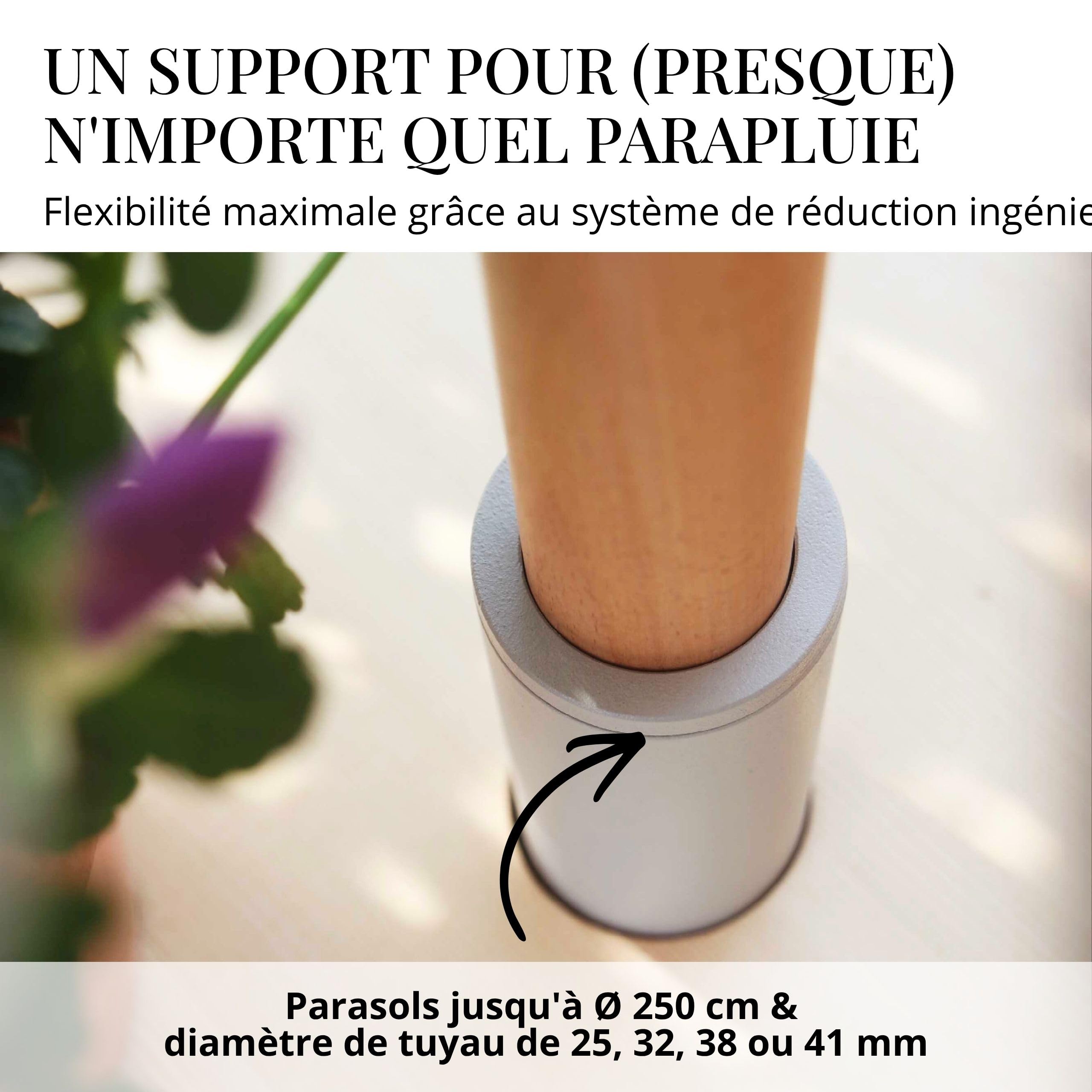 Livlig53 LIVLIG Pied de parasol avec roulettes – Support de parasol 2 en 1 transportable, pot de fleurs et protection solaire, 100 % acier inoxydable, rechargeable jusqu'à 39 l, pour parasols jusqu'à