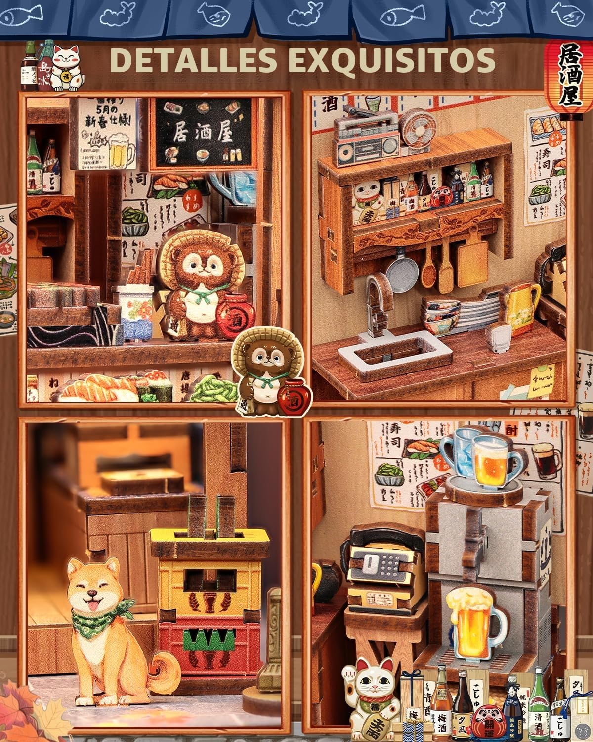 CUTEBEE Book Nook Kit para Adultos - Maqueta 3D Izakaya Japonesa en Miniatura, Casa de Muñecas con Decoración para Estanterías, Puzzle de Madera DIY y Regalo Creativo（Choshi no Shitamachi）