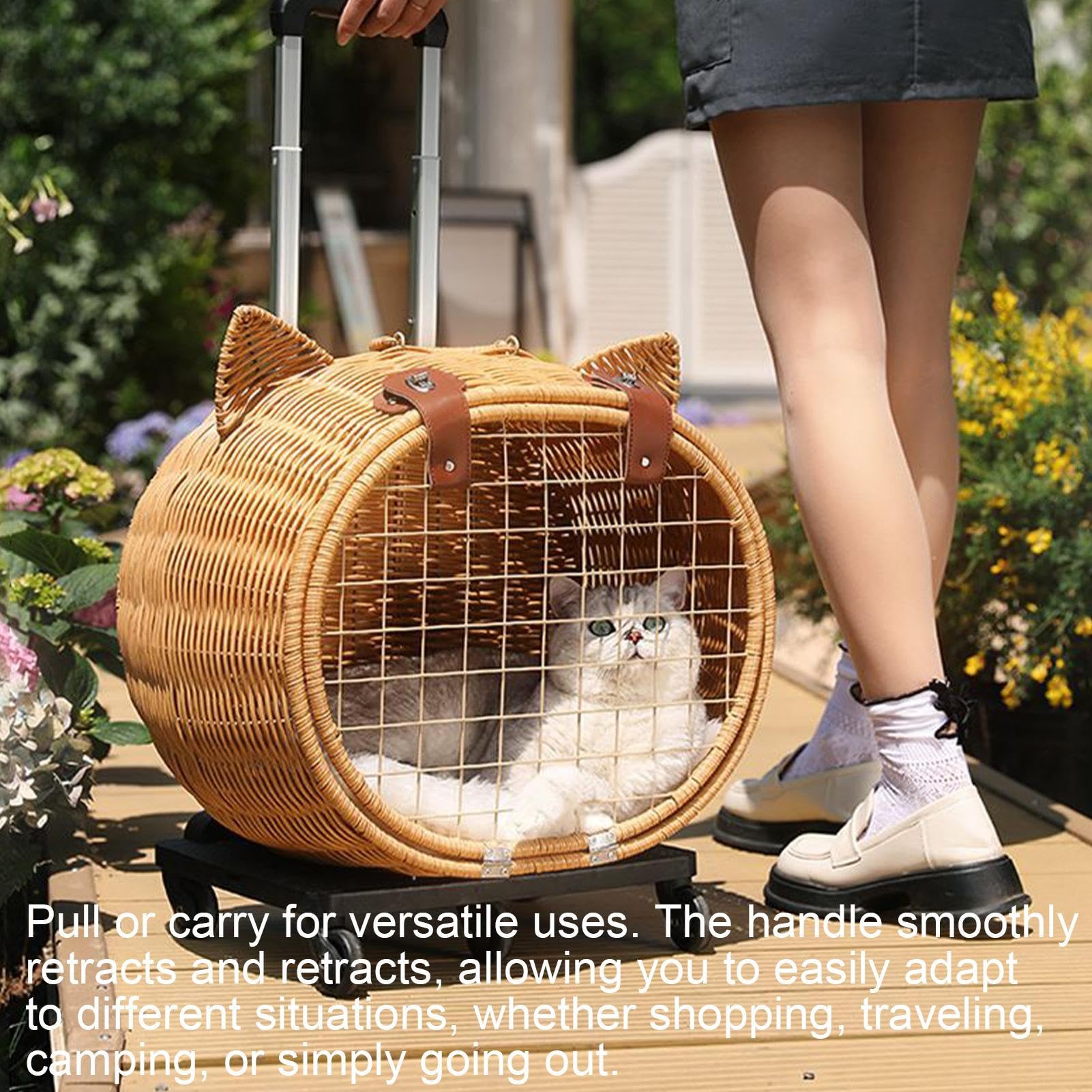 Haustier - Katzen Picks für Hunde | Haustier Kinderwagen für kleine Hunde | Die Kinderwagen für Katzen Rattan mit Rädern | Retro Port Wagen