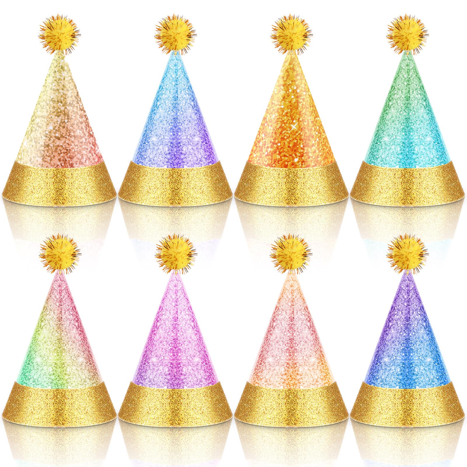 Sonwyoung 40 Pcs Mini Party Hats with Pompoms, Glitter Stuffed Animals Birthday Party Cone Hat for Stuffed Animals Pets Party