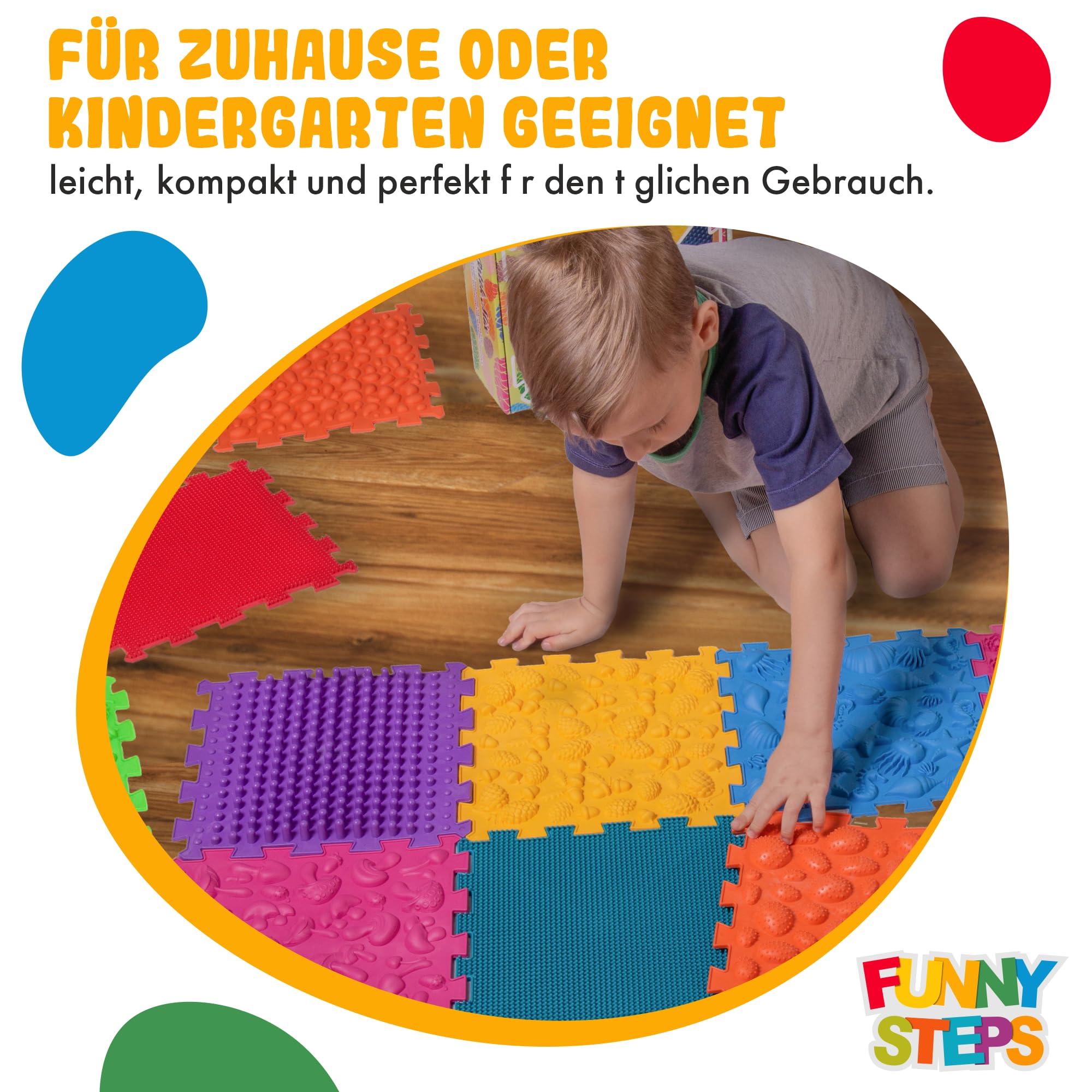 Tappetini ortopedici per massaggi sensoriali e strutturali "Puzzle Mix", 8 pezzi.