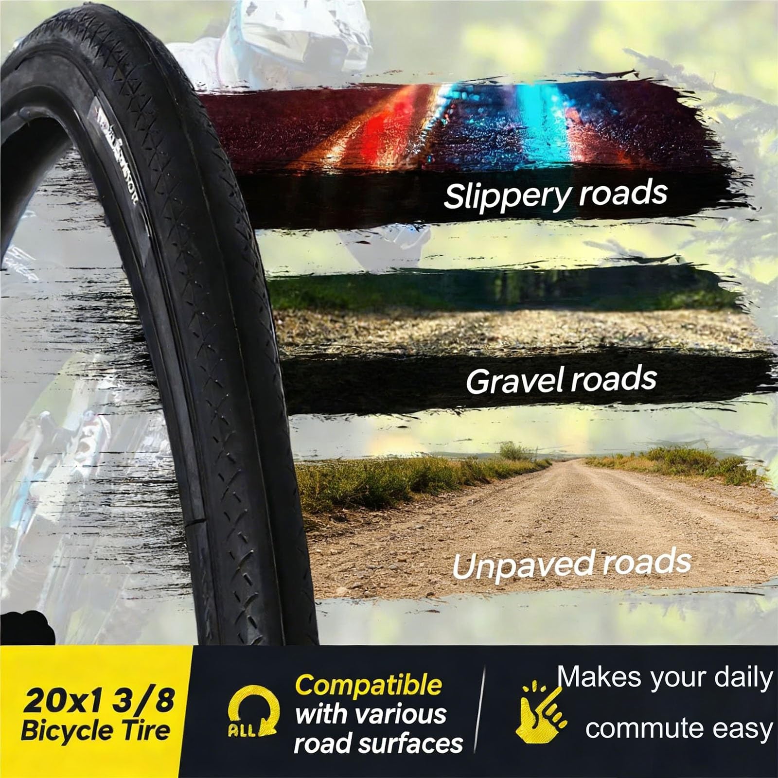 2PCS 20x1-1/8 Pneumatico Bici in Clincher, Resistente alle Forature e Anti-Esplodente, Pressione 85 PSI, Ideale for Urbano, Commuting e Touring