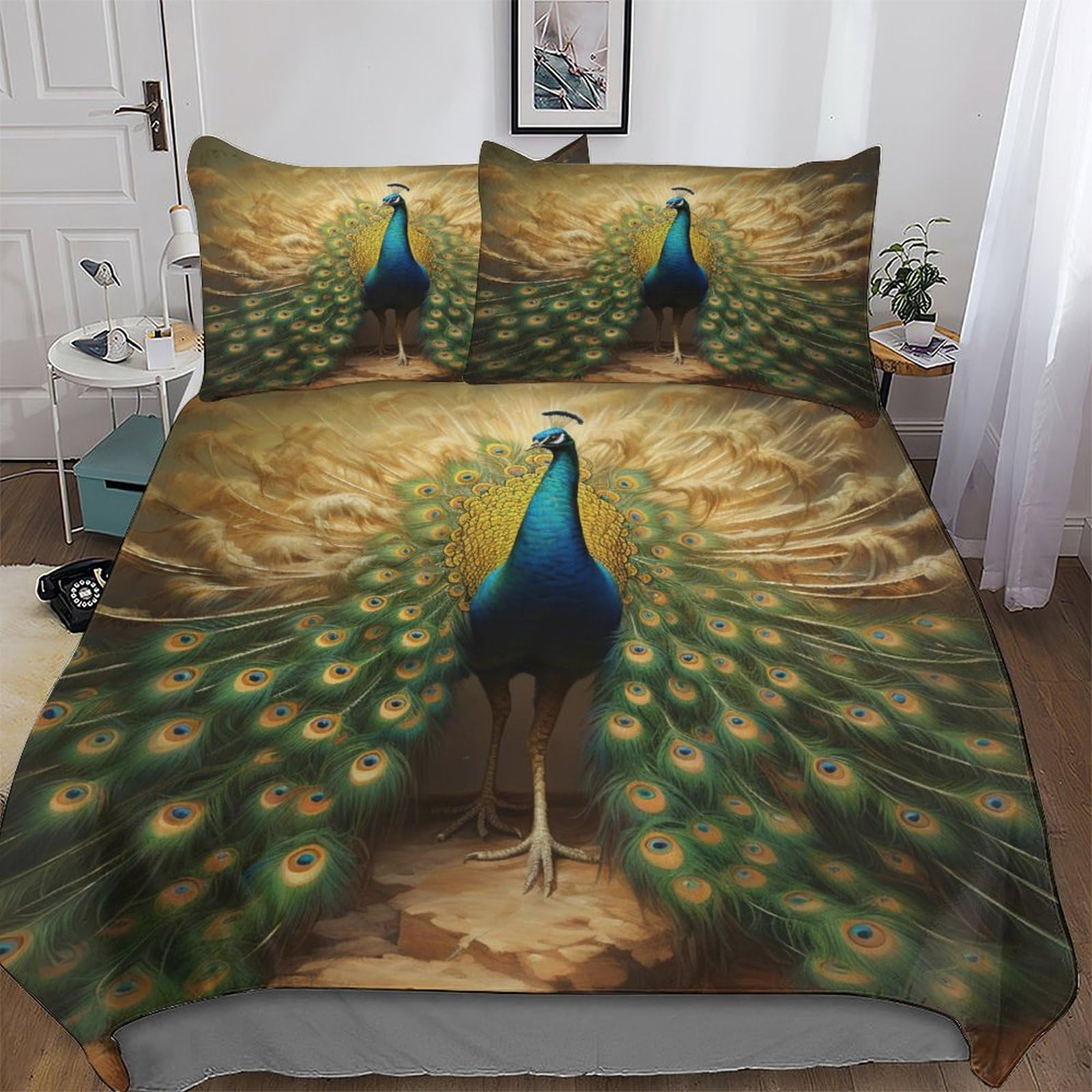 LCWWW Animal Peacock Duvet Cover Set Quilt Covers With Pillowcases Soft Bedding Sets 3Pcs Set, for Kids Adult Bed Linen Comforter Cover King(220x240cm)